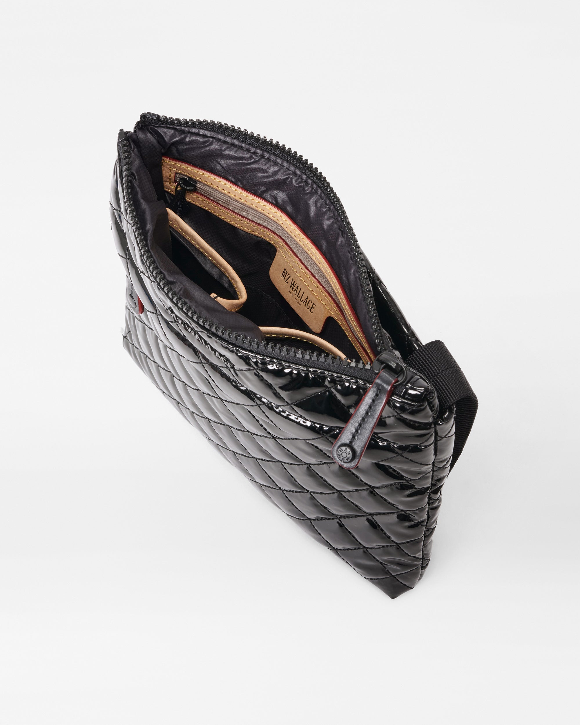 Elegant Black Lacquer Metro Flat Crossbody Bag for Women - Stylish & Lightweight Purse for Work, Travel & Everyday Use