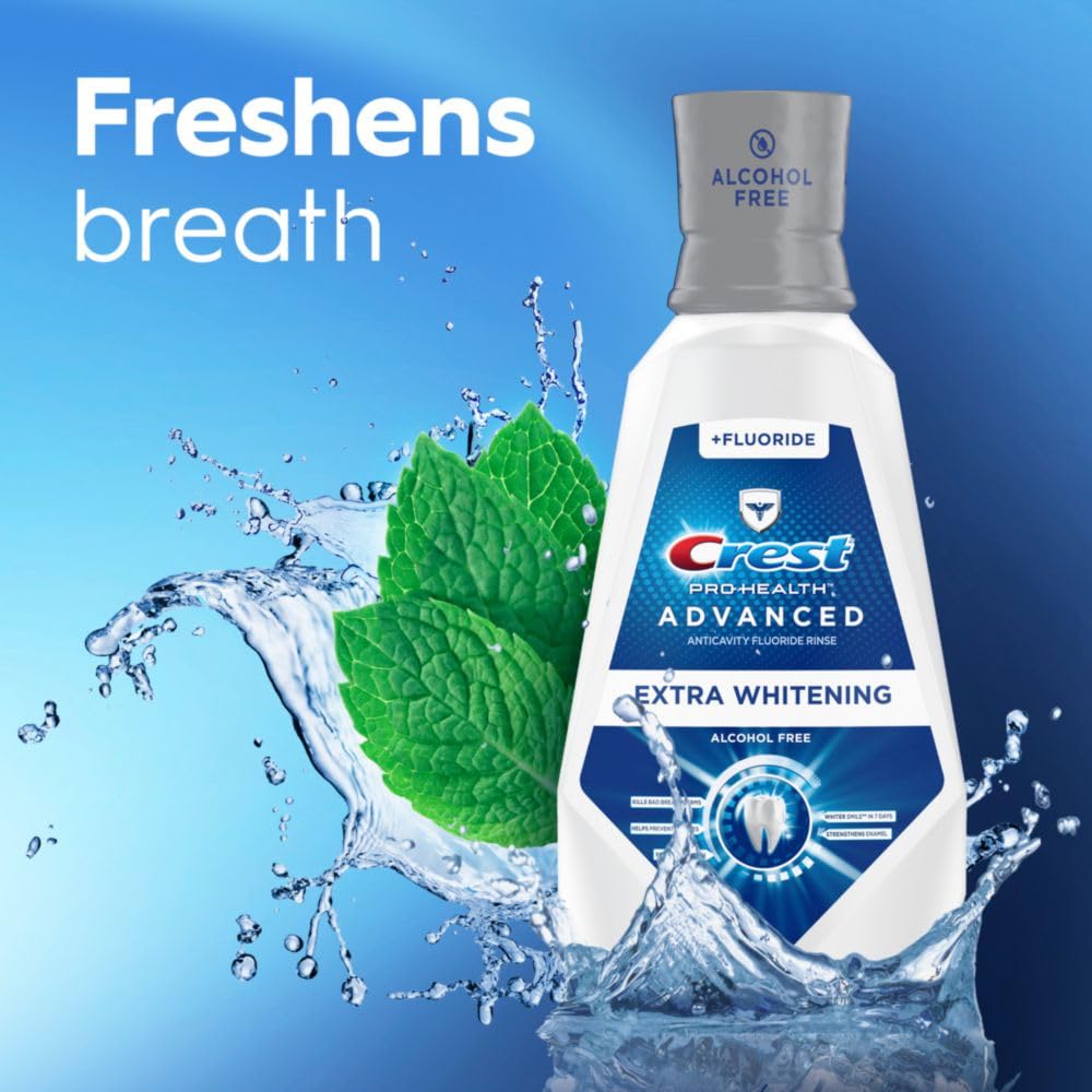 Crest Pro-Health Advanced Alcohol Free Mouthwash for Teeth Whitening - Energizing Mint Flavor, 946 mL (32 fl oz) - Freshens Breath & Fights Cavities for Daily Oral Care at Home or Travel