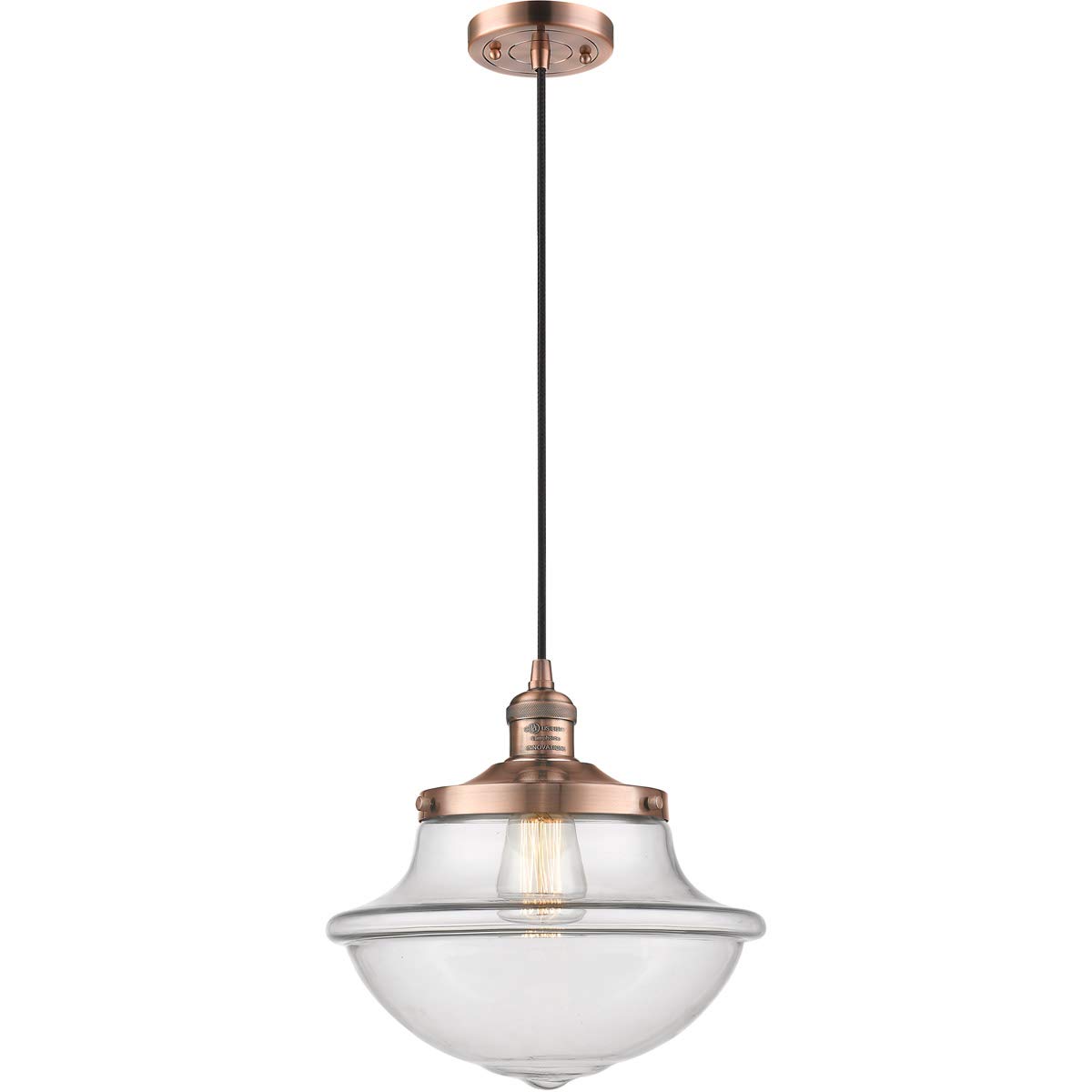 Oxford School House Collection 201C-AC-G542CL Modern One Light Pendant - Perfect for Kitchen Island, Dining Room, or Entryway Lighting