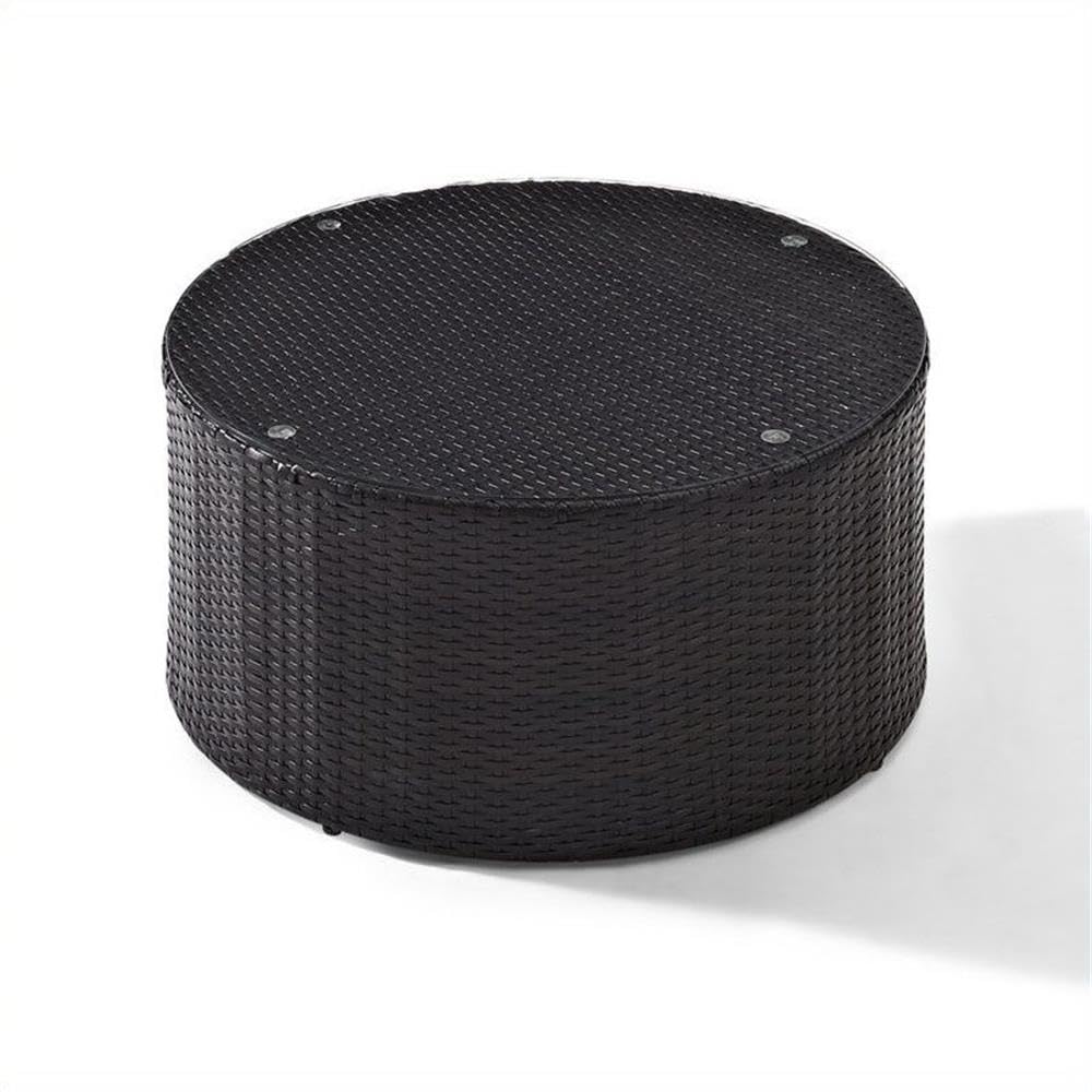 Pemberly Row Outdoor Wicker Round Glass Top Coffee Table - Weather-Resistant Patio Furniture for Garden, Poolside & Backyard Decor
