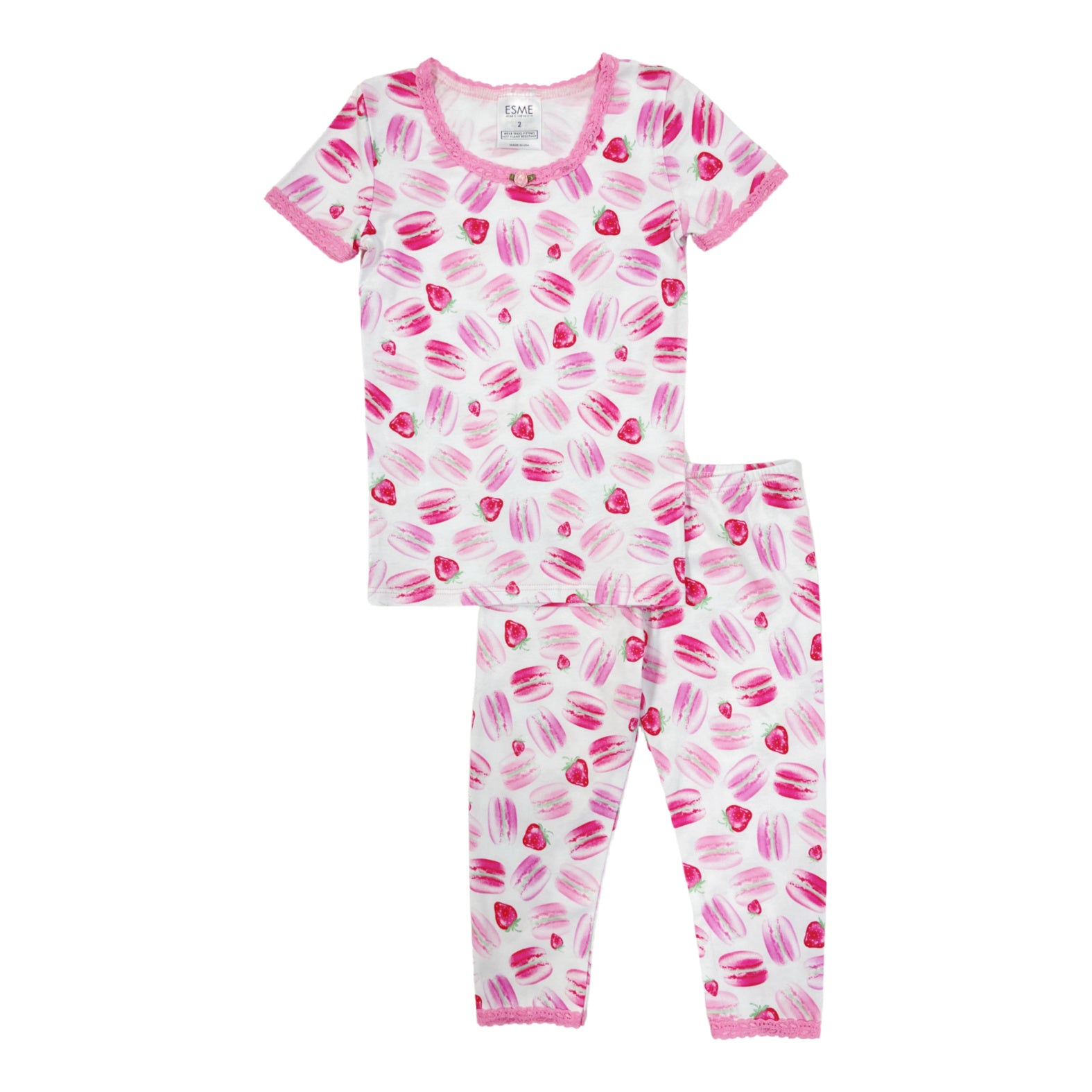 Esme Women's Short Sleeve Pajama Set - Soft Cotton Sleepwear with Strawberry Macaroon Print | Perfect for Lounge, Sleep & Relaxation at Home