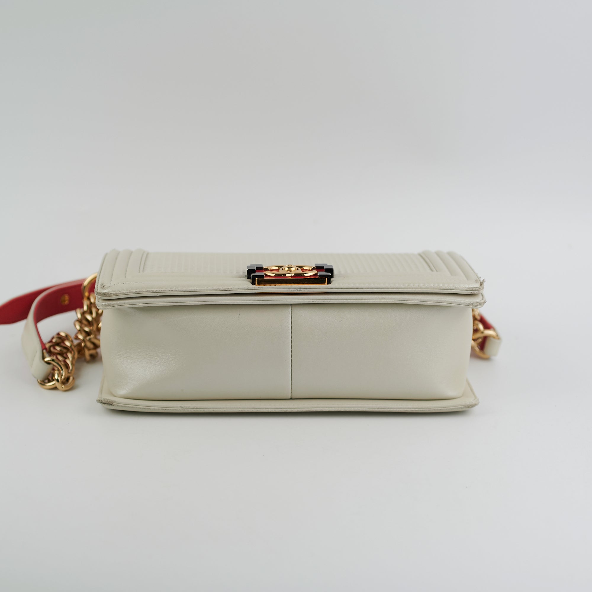 Chanel Old Medium Cube Embossed Boy Bag in White - Luxury Crossbody Bag for Women, Perfect for Date Night & Special Occasions