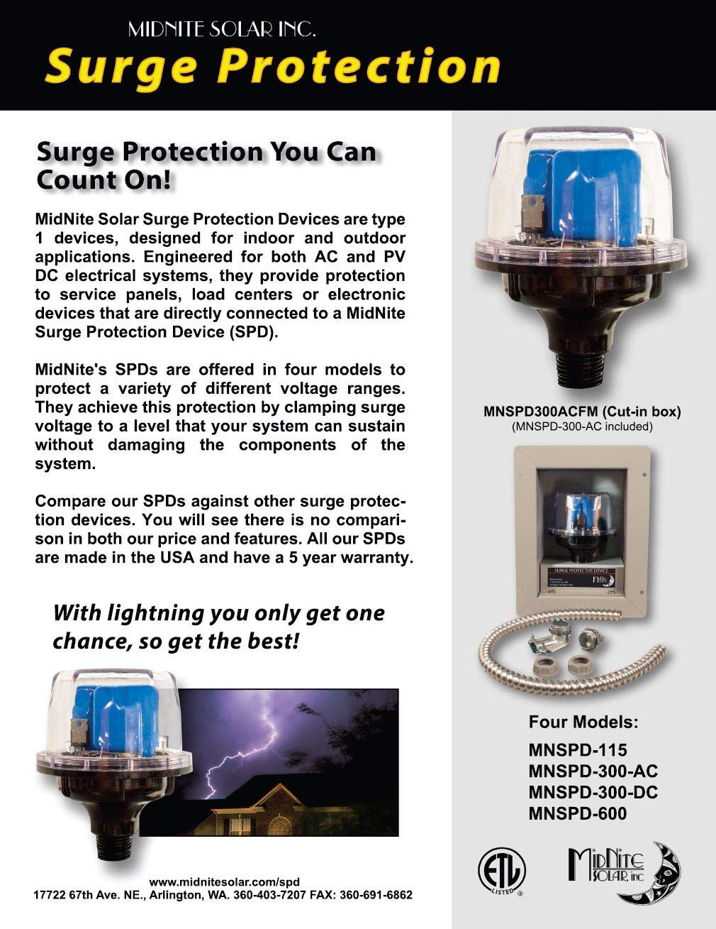 MidNite Solar MNSPD-300-AC Surge Protector for Solar Power Systems - Essential Protection for Home & RV Solar Panels Against Lightning & Power Surges