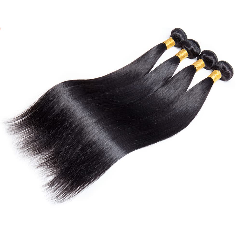 100% Virgin Unprocessed Brazilian Straight Human Hair Bundles 18 20 22 24 Inch Double Weft for Sew-in Weave Extensions | Perfect for Black Women, Salon Styling & Natural Hair Replacement
