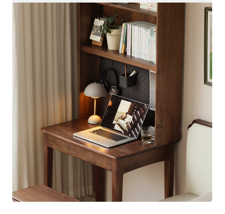 Solid Black Walnut Wood Desk Bookshelf - Stylish Home Office Storage & Display Shelf for Books, Decor & Workspace Organization