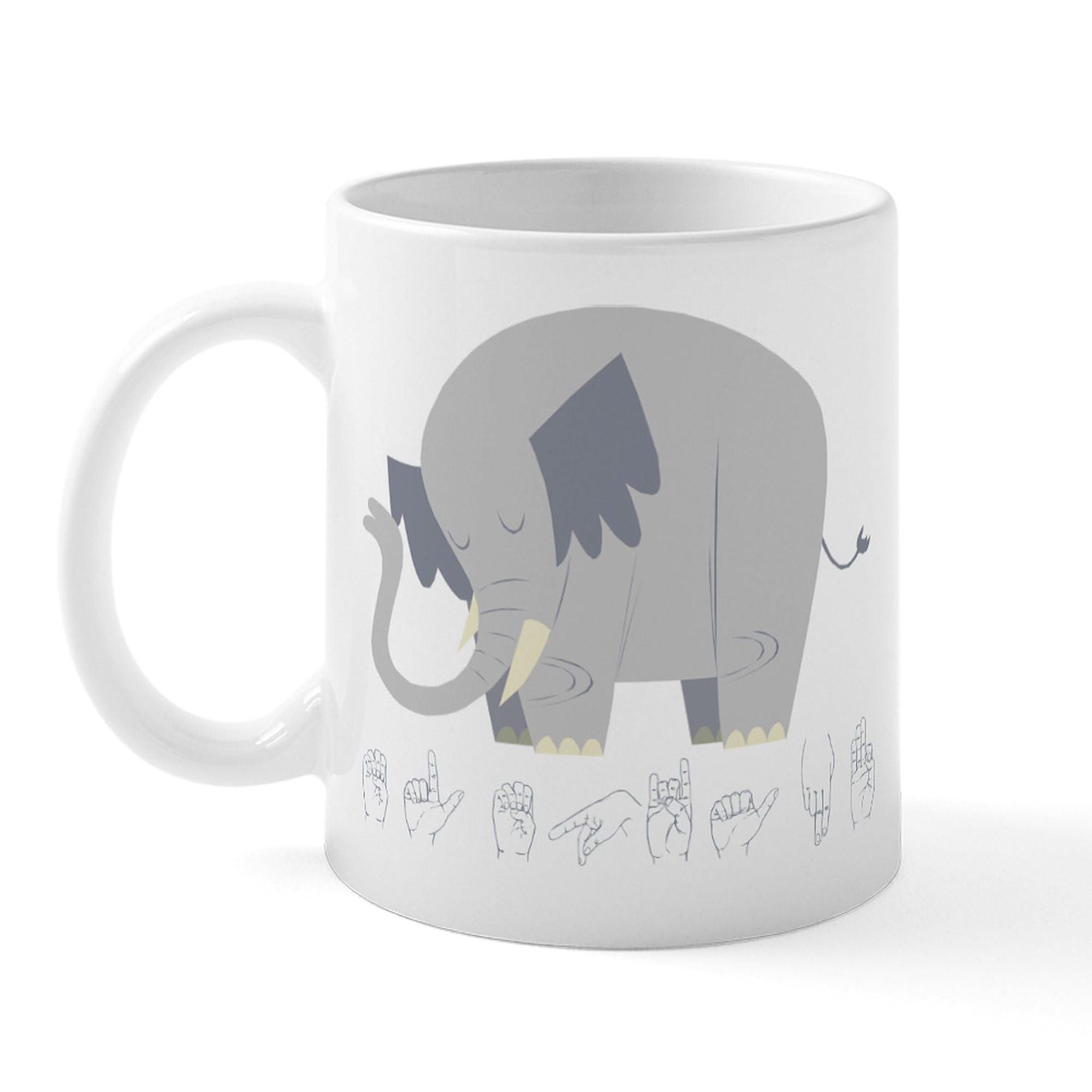 ASL Elephant Design Ceramic Coffee Mug 11 oz (325 ml) - Perfect for Tea, Hot Chocolate & Office Use - Ideal Gift for Sign Language Lovers