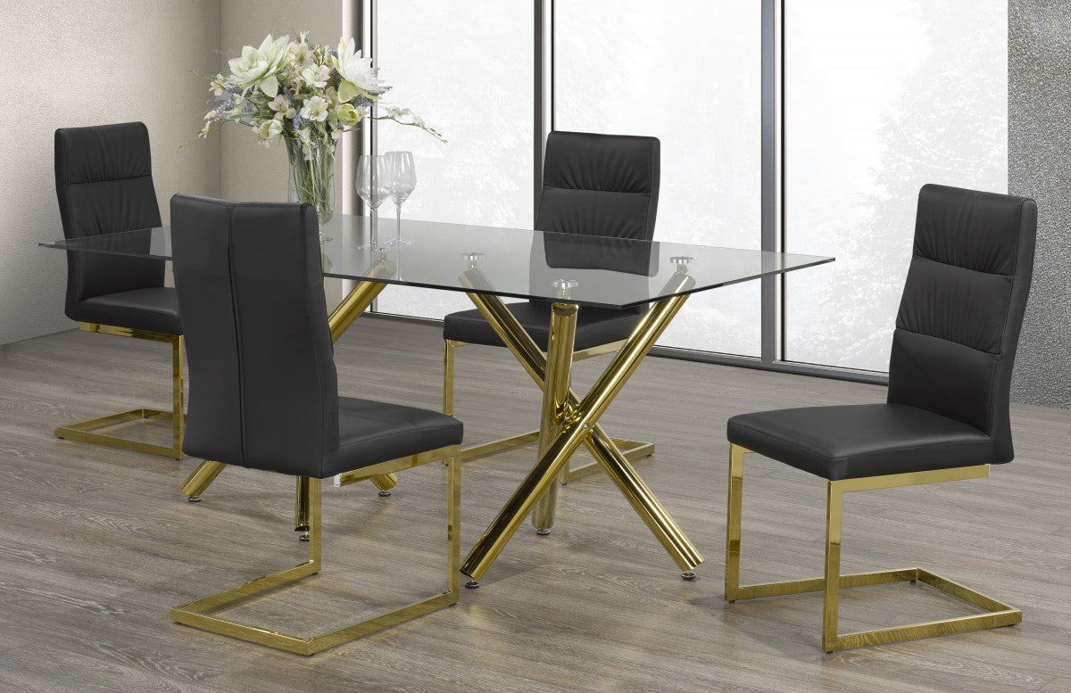 5-Piece Modern Dining Set - Black & Gold Finish - Elegant Kitchen & Dining Room Table Set for 4 - Perfect for Small Spaces, Apartments & Family Gatherings