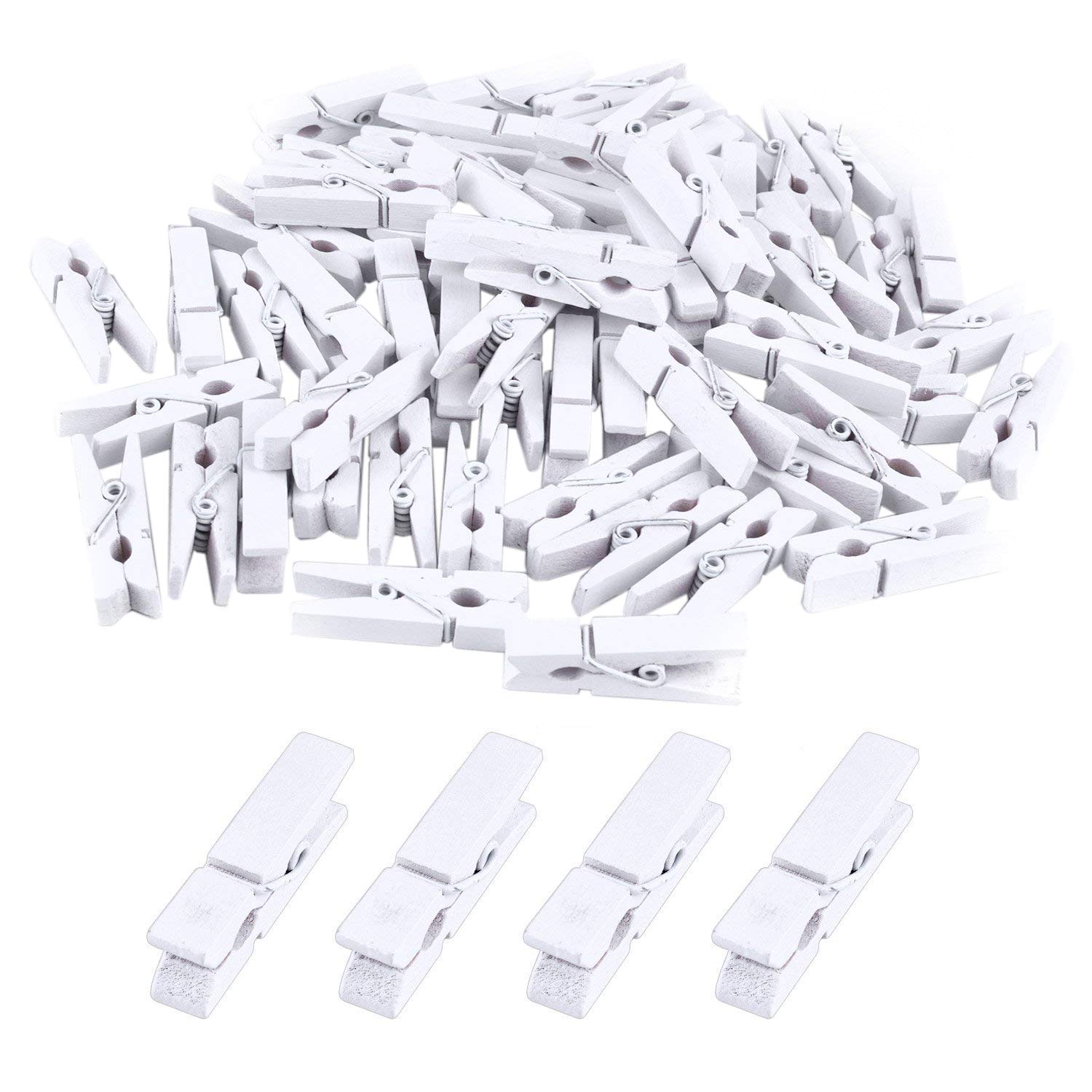 100-Pack Mini White Wooden Clips - Multipurpose Utility Clips for Photos, Crafts, Office & Home Organization - Ideal for DIY Projects, Scrapbooking, Bulletin Boards & Hanging Decorations