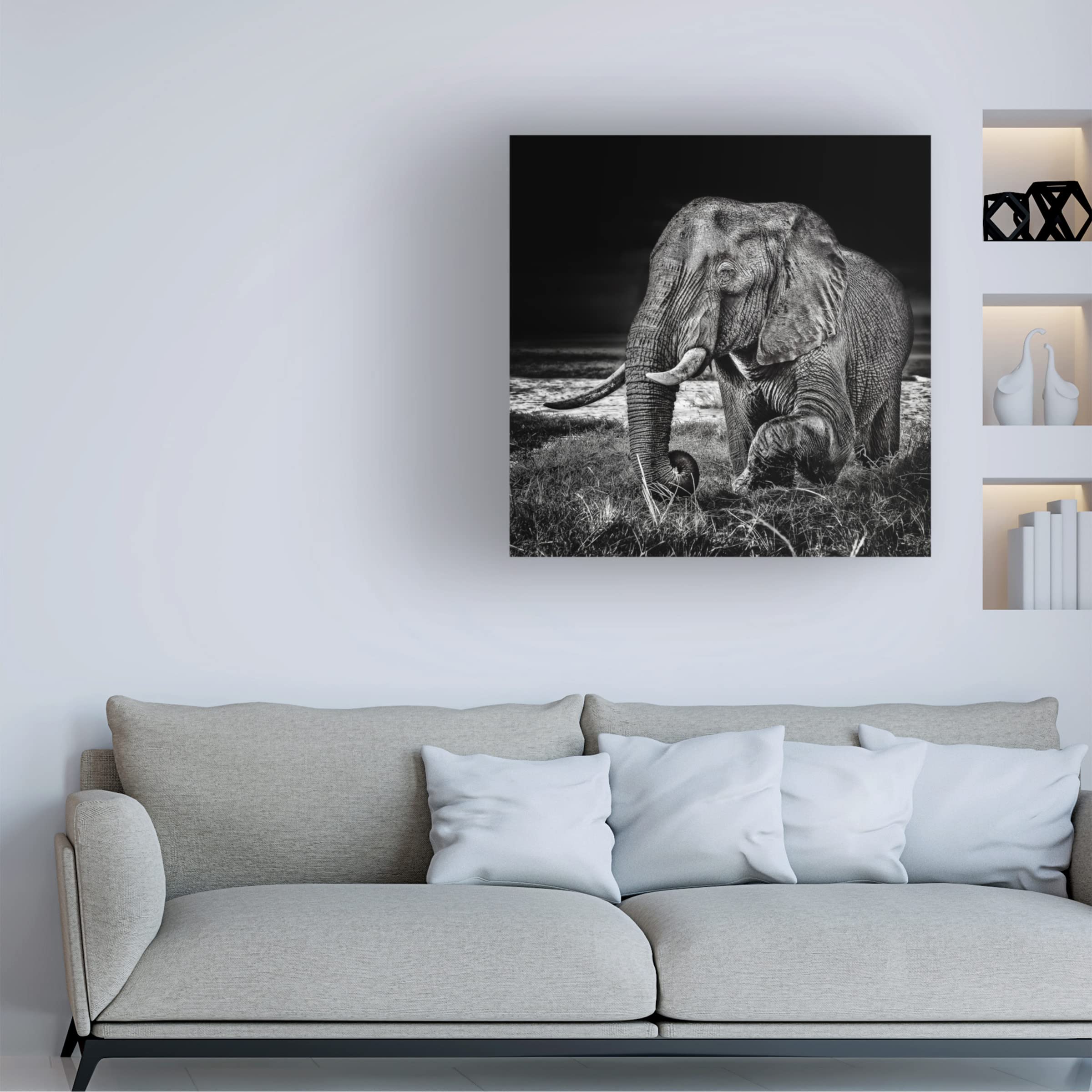 Piet Flour 'Sunset At The Waterhole' 35x35 Inch Framed Canvas Wall Art - Landscape Painting for Living Room, Bedroom & Office Decor