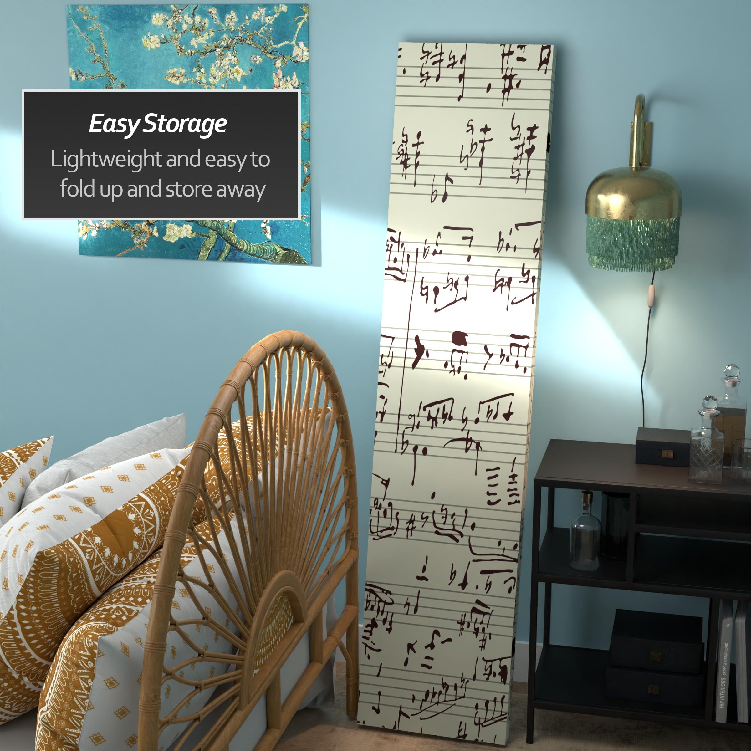 6 ft. Tall Double Sided Music Canvas Room Divider - 71 Inch High 3 Panel Folding Screen with Piano Notes Design | Perfect for Home Decor, Office Partition, Wedding Backdrop & Event Decoration