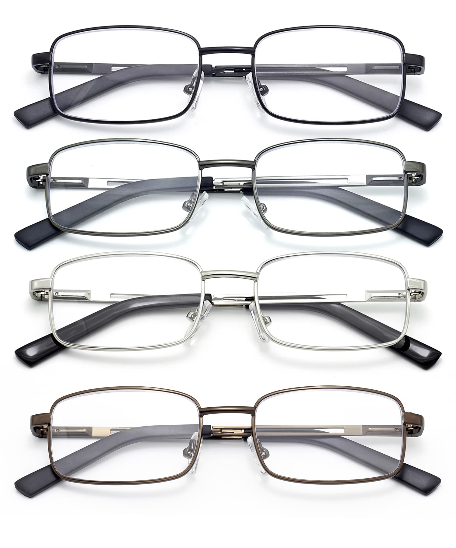 HIGHLIKE Reading Glasses for Men - Stainless Steel Flexible Readers with Soft Case & Blue Light Blocking Clear Lenses - Perfect for Computer Work, Reading, and Office Use