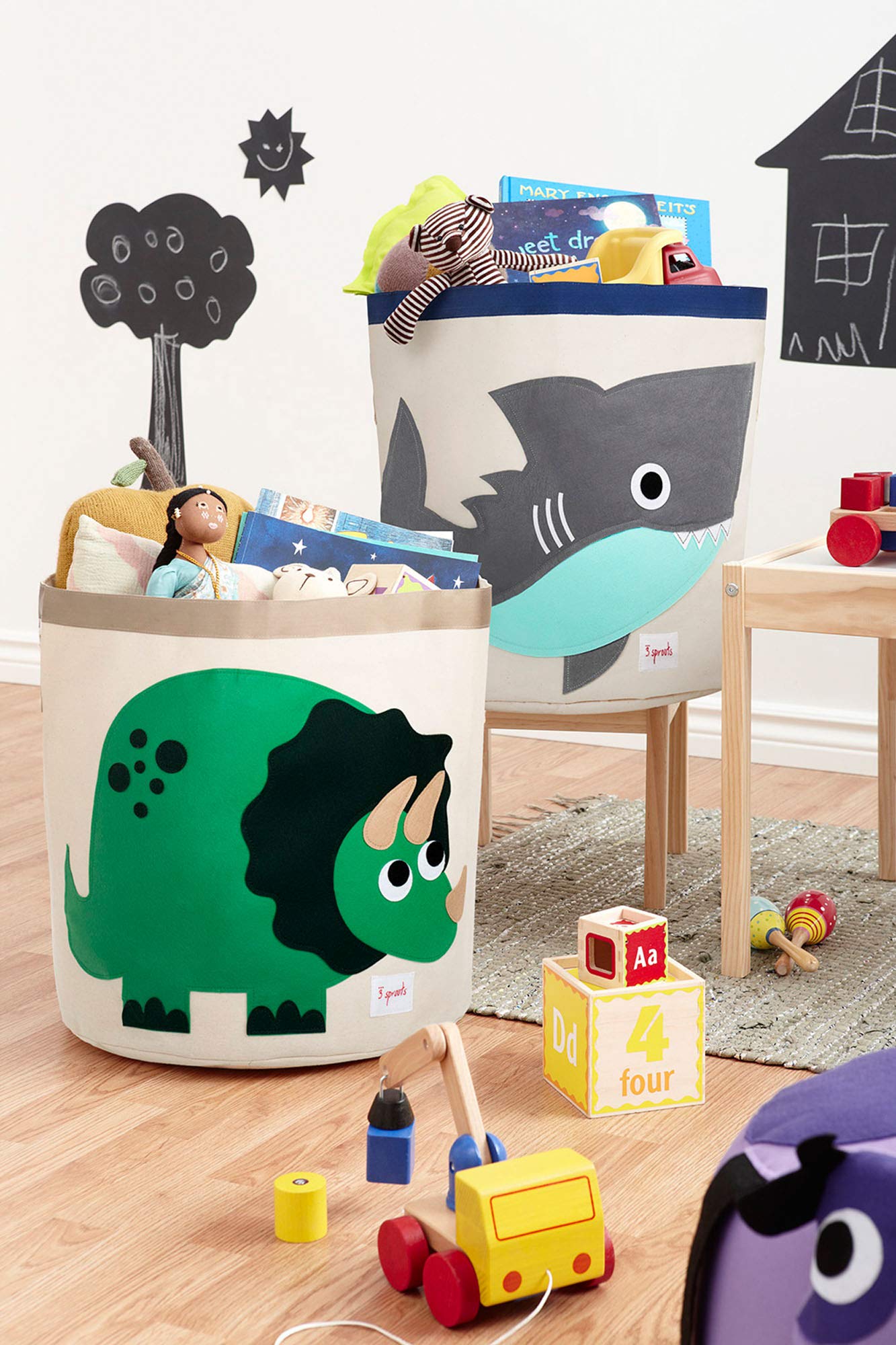 3 Sprouts Large Toy Storage Basket - Durable Kids & Baby Toy Organizer with Handles for Nursery, Playroom & Bedroom - Round Laundry Hamper for Clothes & Toys - Dinosaur Design - Perfect for Toy Storage & Kids Room Organization