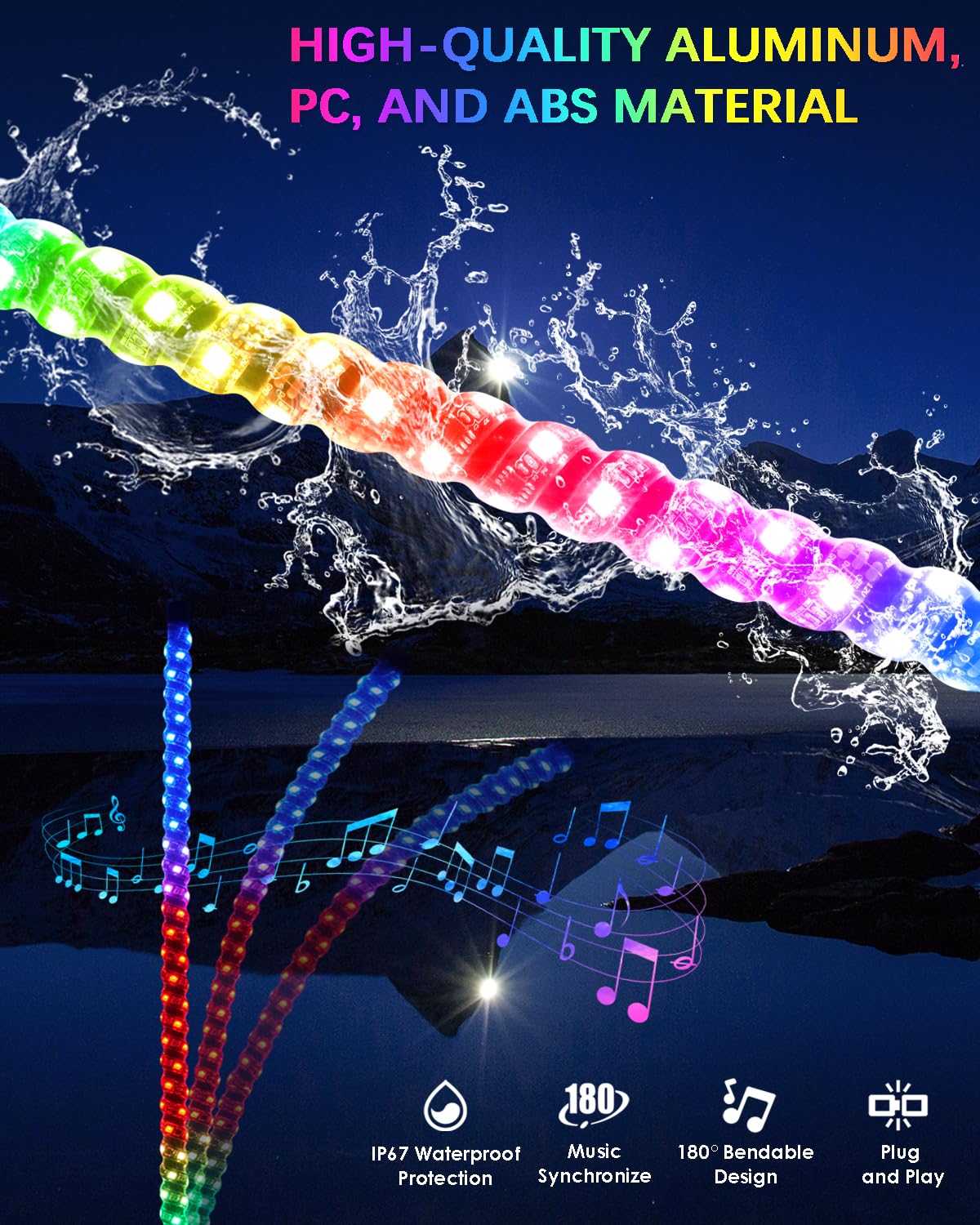 2PCS 4FT LED Whip Lights with Spring Base - App & Remote Controlled Waterproof 360° Spiral Chasing Lights for UTV, ATV, SXS, Polaris RZR - Perfect for Off-Road Adventures, Night Rides & Desert Racing