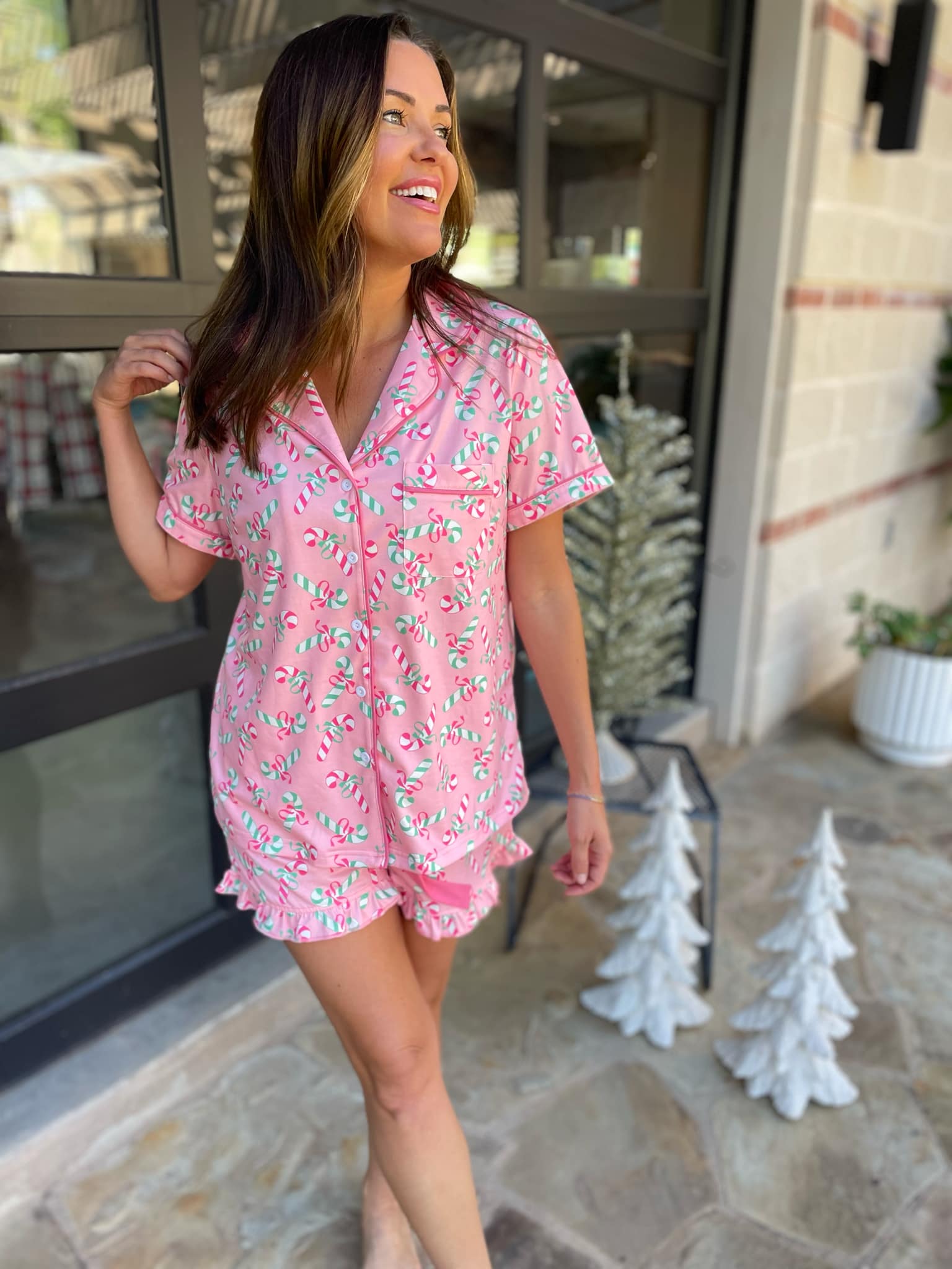 Christmas Candy Pajama Set for Women - Cozy Holiday Sleepwear in 3 Colors (Red, Green, White) | Perfect for Christmas Eve, Family Gatherings & Winter Nights