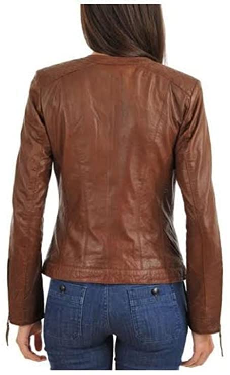 Genuine Brown Leather Jacket for Women & Men - Soft, Stylish Winter Fashion Coat - Medium Size - Perfect for Casual Outings, Date Nights & Cold Weather