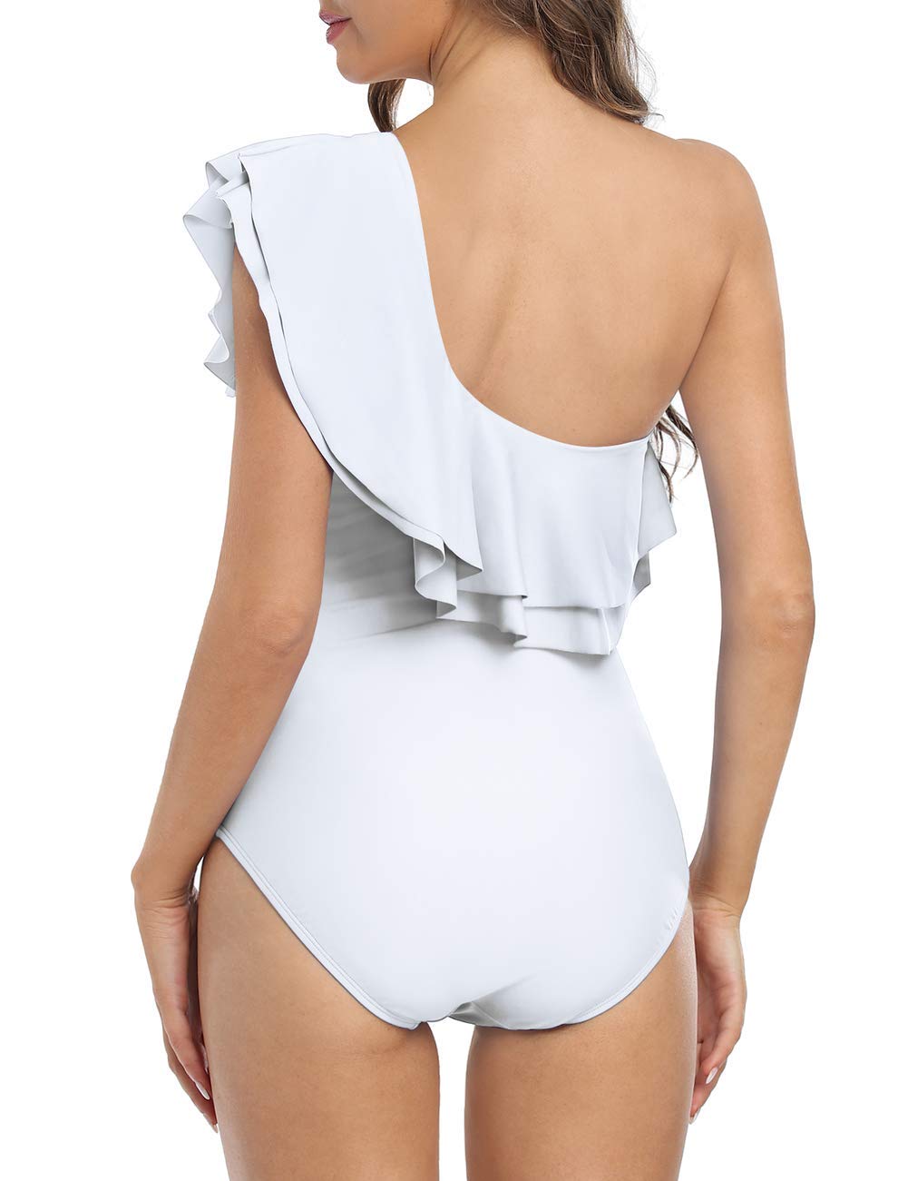 Hilor Women's One Shoulder Asymmetric Ruffled One Piece Swimsuit - Sexy Bathing Suit for Beach, Pool & Vacation