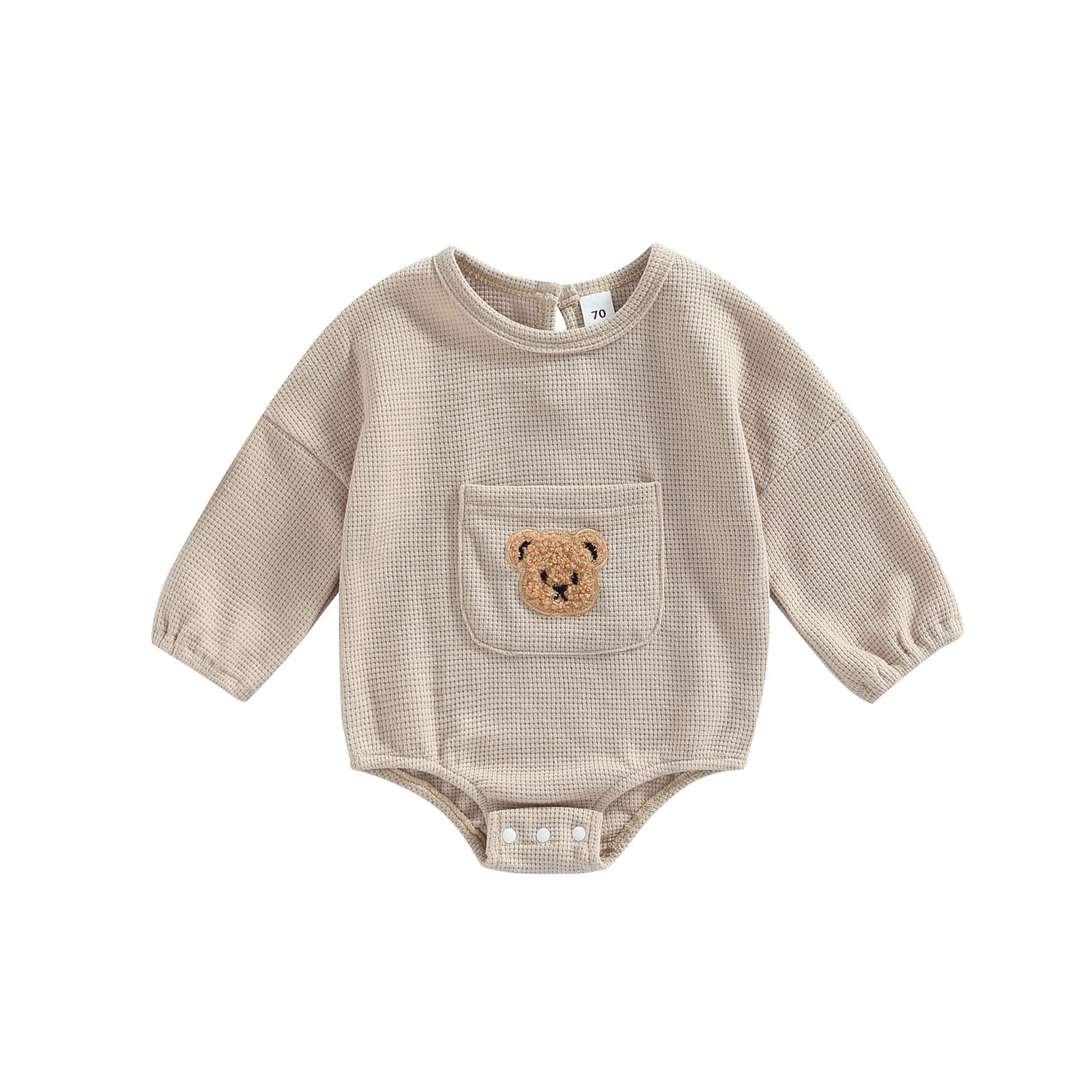 Newborn Baby Boys Winter Teddy Bear Jumpsuit - Soft Waffle Knit Long Sleeve Romper Onesie for Infants 0-12 Months | Cozy Fall & Winter Outfit for Photoshoots, Playdates & Family Gatherings