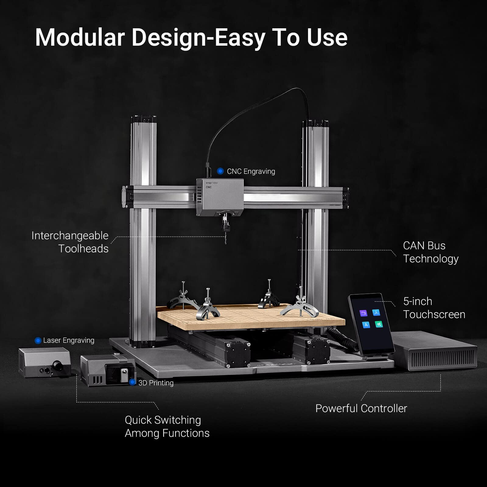 Snapmaker 2.0 A350T 3-in-1 3D Printer with Laser Engraving & CNC Carving | Large FDM 3D Printer | Auto Bed Leveling | 12.6x13.8x13in Build Volume | All Metal Frame | Perfect for DIY Projects, Home Workshops & Prototyping