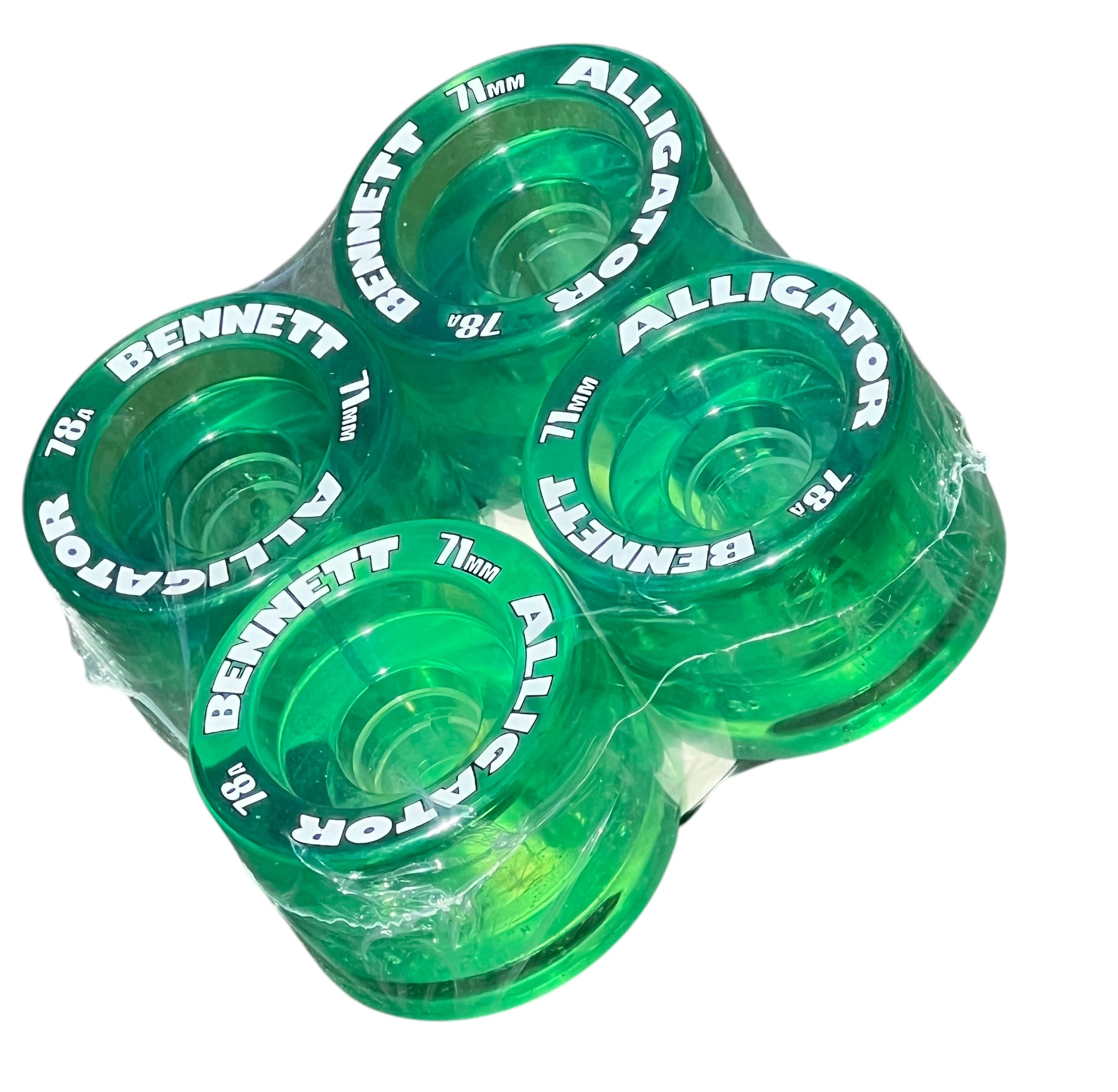 Bennett Alligator Wheels 71mm 78a Reissue - Translucent Green Skateboard Wheels for Cruising & Street Skating