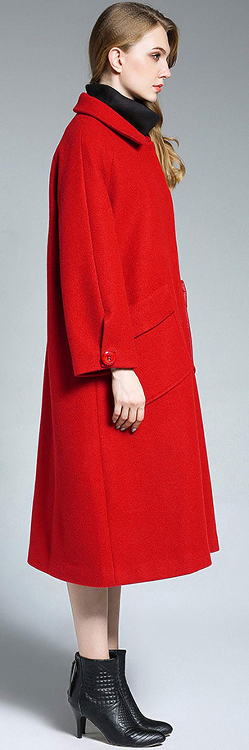 Women's Stylish Turn Down Collar Wool Coat with Large Pockets - Button Front Long Winter Coat for Office, Dating & Outdoor Activities