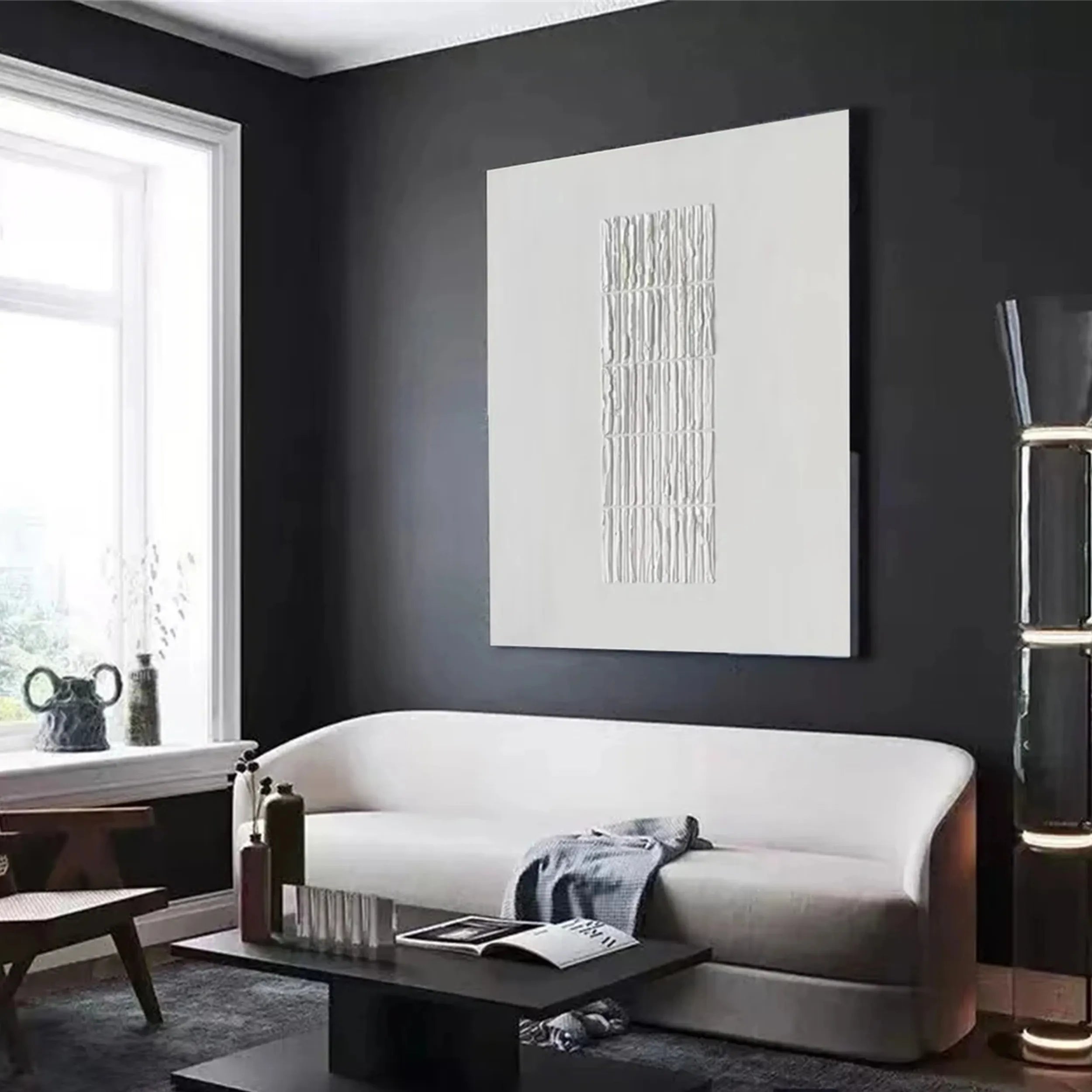 White Minimalist Textured Painting Canvas #MM208 - Premium Abstract Wall Art for Modern Home & Office Decor