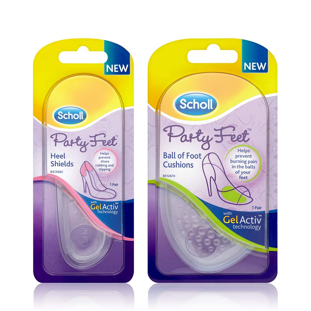 Scholl Party Feet Ball of Foot Gel Cushions & Invisible Gel Heel Shields Bundle - Comfortable Foot Support for High Heels, Long Standing & Party Wear - Perfect for Weddings, Dances & Work Events