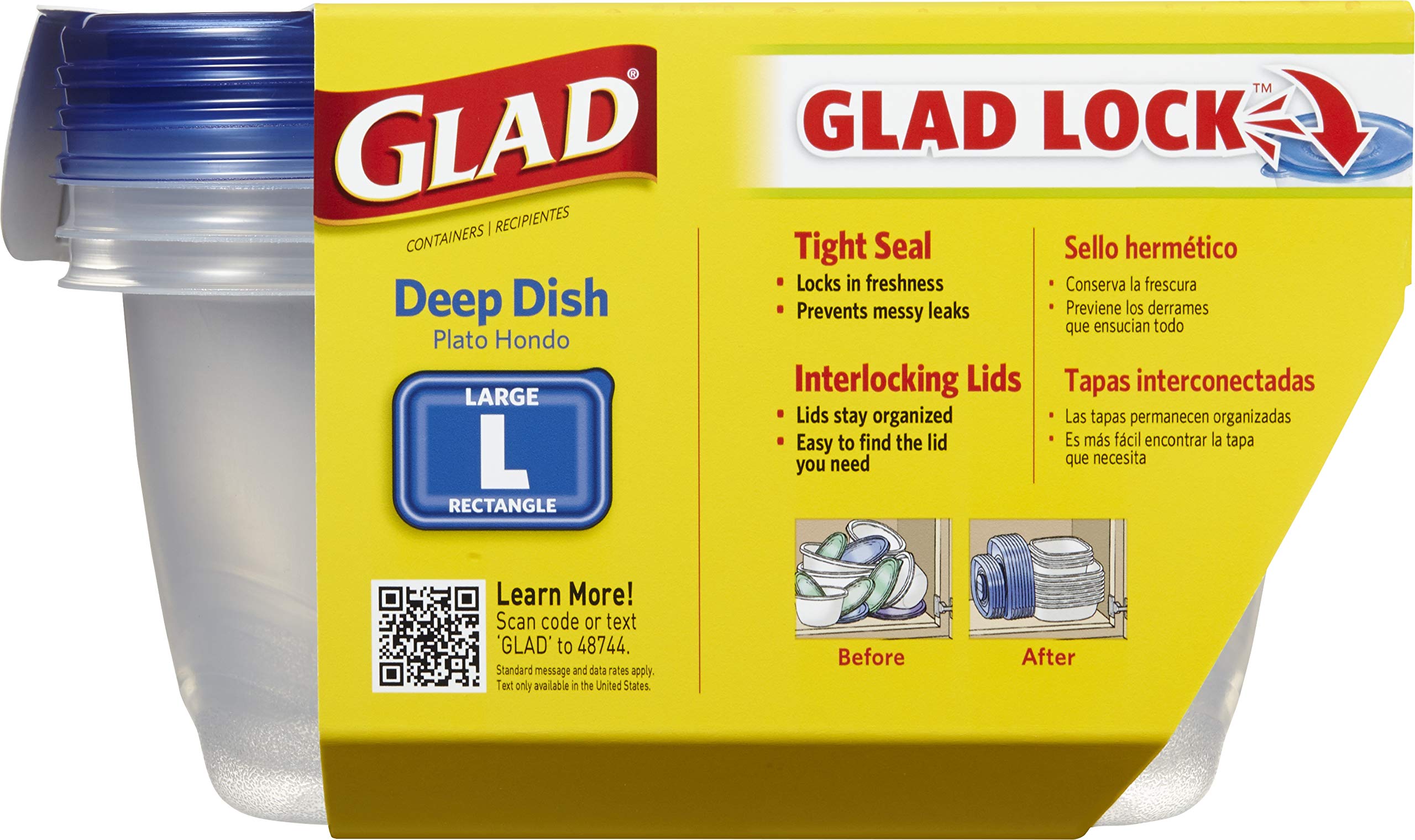GladWare Deep Dish Food Storage Containers - 3 Pack Large Rectangle Containers with Airtight Glad Lock Seal, Holds 64oz (2L) | BPA-Free, Microwave & Freezer Safe | Perfect for Meal Prep, Leftovers & Bulk Food Storage
