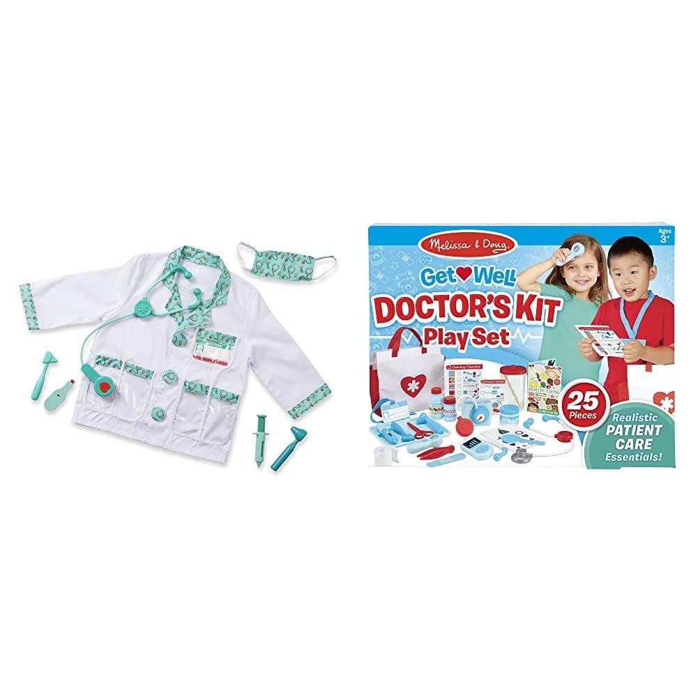 Melissa & Doug Doctor Role Play Costume Set for Kids - Frustration Free Packaging with Doctor's Kit Play Set - Perfect for Pretend Play, Birthday Gifts & Preschool Learning Activities