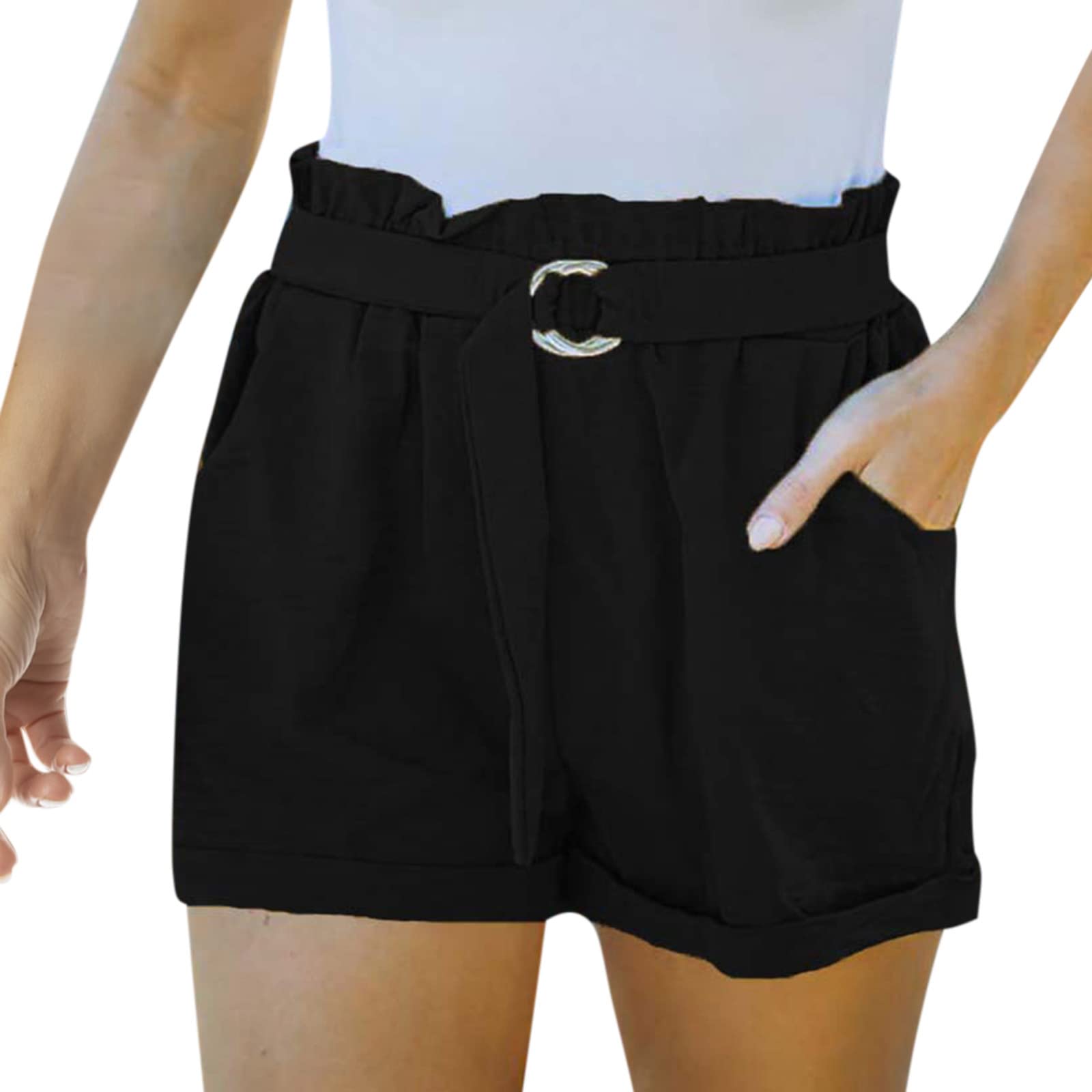 Women's High Waist Loose Fit Leggings with Pockets - Summer Casual Sweat Shorts for Running, Yoga & Everyday Wear | Solid Color Easy Match #33