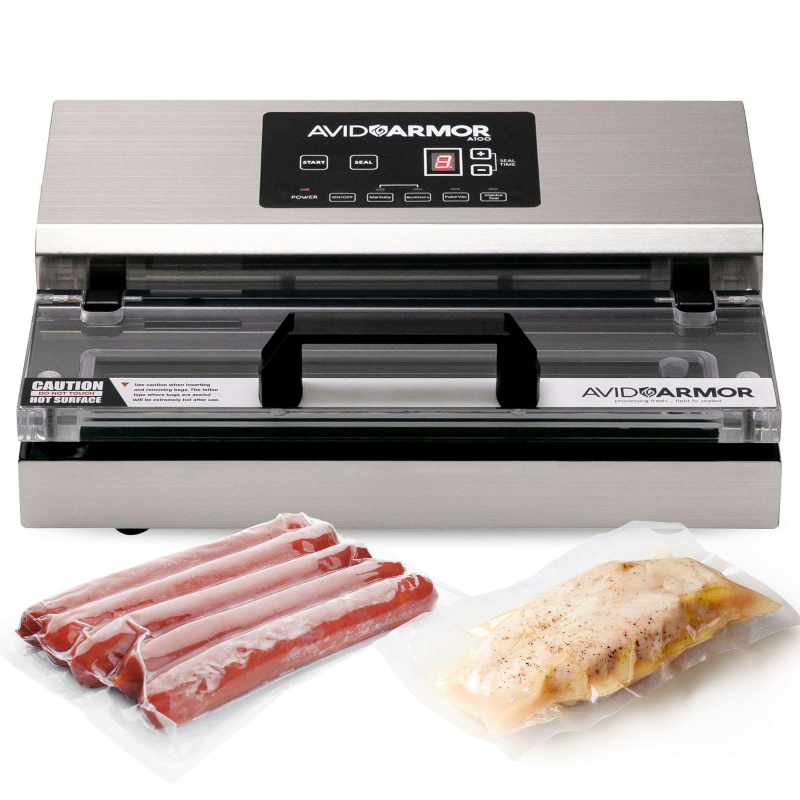 Avid Armor A100 Commercial Vacuum Sealer Machine - Heavy Duty Stainless Steel Construction with Clear Lid, Double Piston Pump & 12
