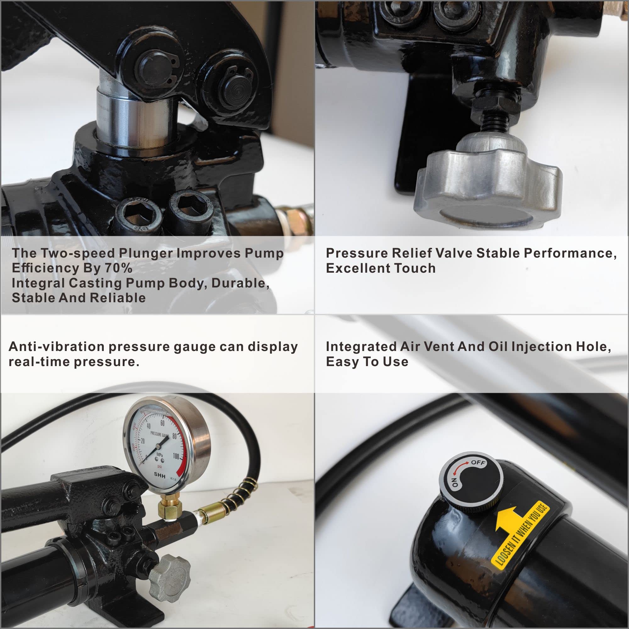 AMZCNC 10000 PSI Hydraulic Hand Pump with Pressure Gauge - 2 Speed Power Pack for Hydraulic Lifting - Ideal for Automotive Repair, Industrial Equipment, and Heavy Machinery Maintenance