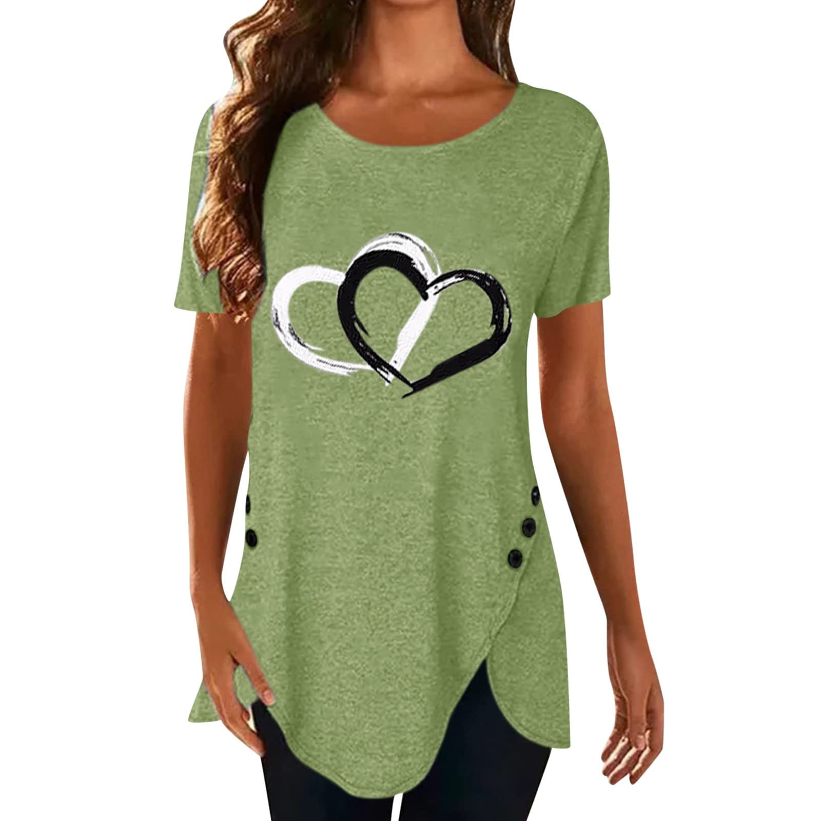 Women's Dandelion Print Round Neck Short Sleeve Button-Up T-Shirt - Casual Workout Top & Teacher Tee for Yoga, Gym, School and Everyday Wear