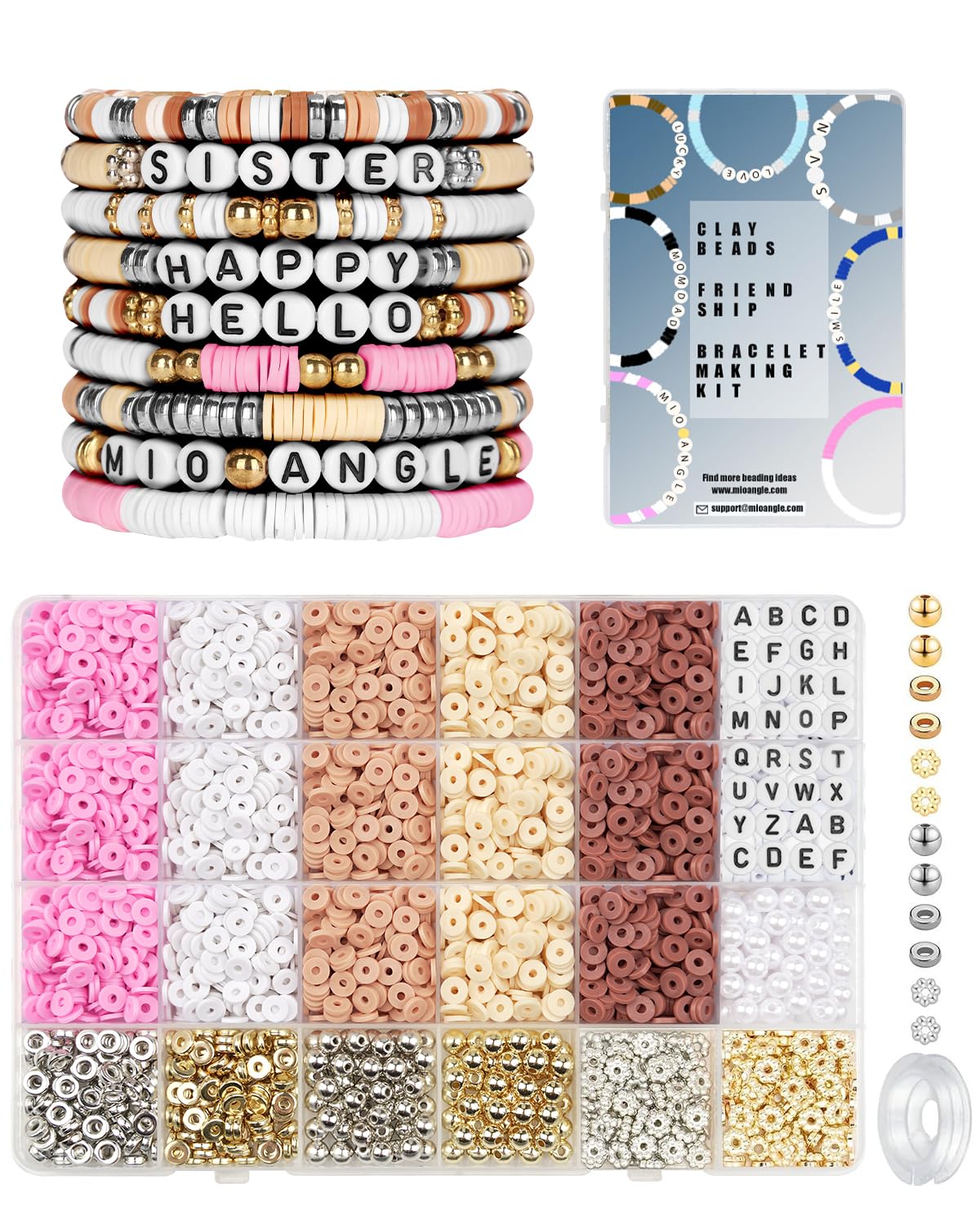 DIY Clay Beads & Letter Beads Bracelet Making Kit - Golden Beads for Jewelry Making, Friendship Bracelet Charms, Arts and Crafts Supplies for Women - Perfect Birthday Gift, Preppy Style (Pink & Brown) - Great for Parties, Girlfriend Gifts & Creative Jewelry Projects