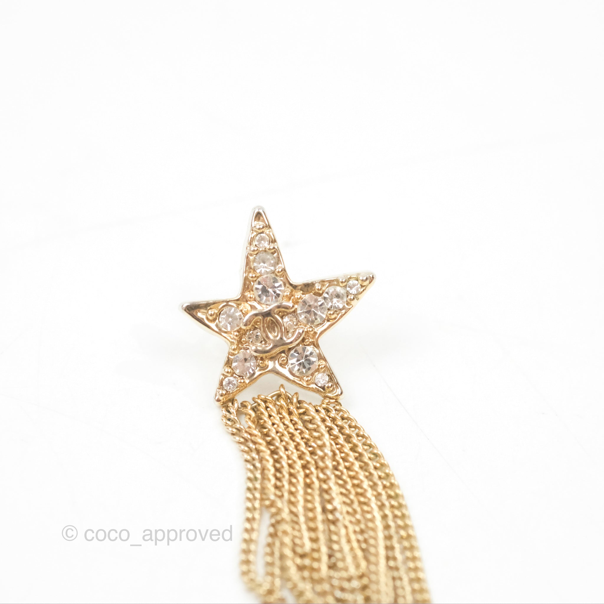 Chanel CC Crystal Star Drop Earrings in Gold Tone - 17A Collection | Elegant Luxury Jewelry for Women, Perfect for Parties, Weddings & Special Occasions