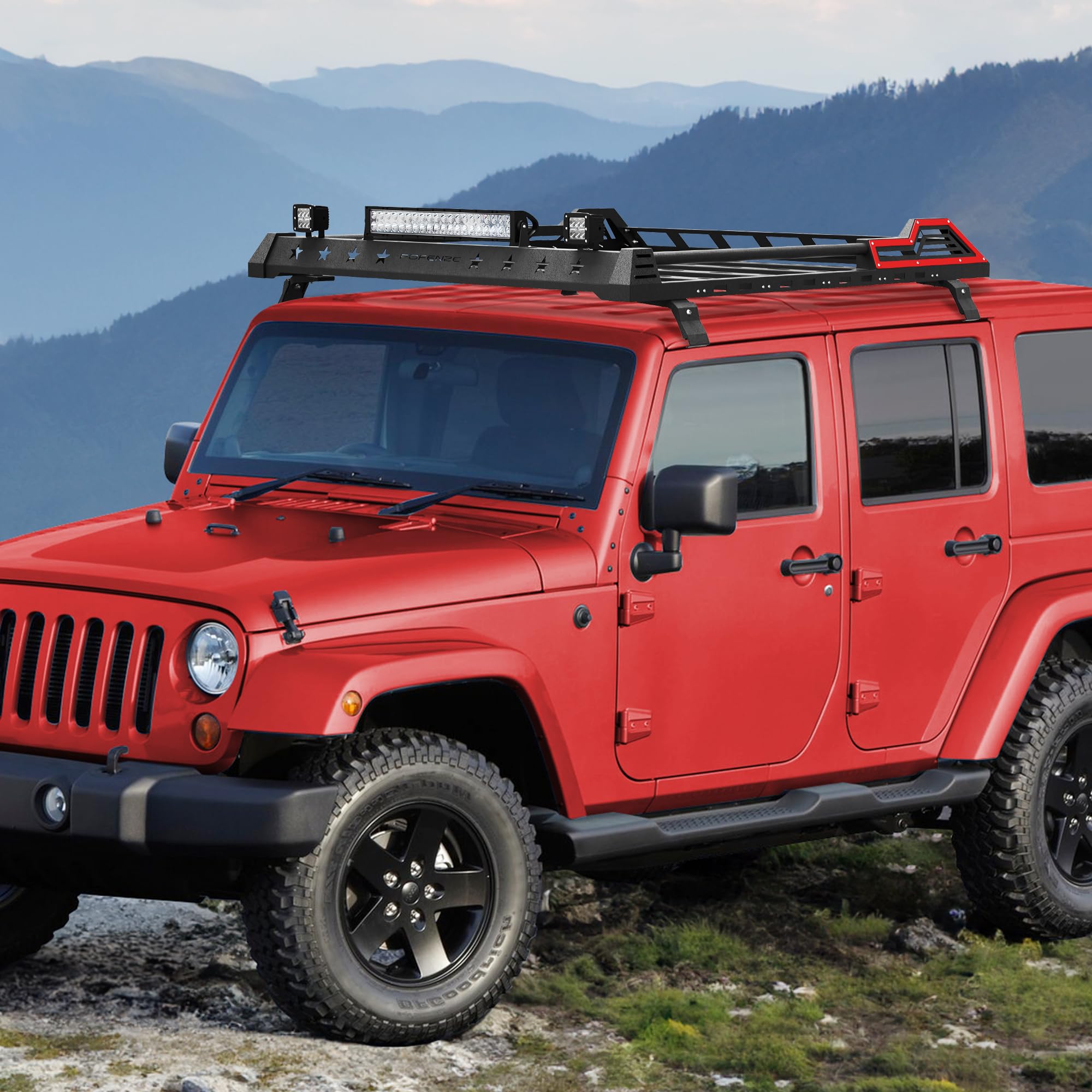 2007-2022 Jeep Wrangler JK JL Unlimited 4-Door Hardtop Roof Rack Cargo Basket with LED Lights | Heavy Duty SUV Roof Storage for Camping & Outdoor Adventures