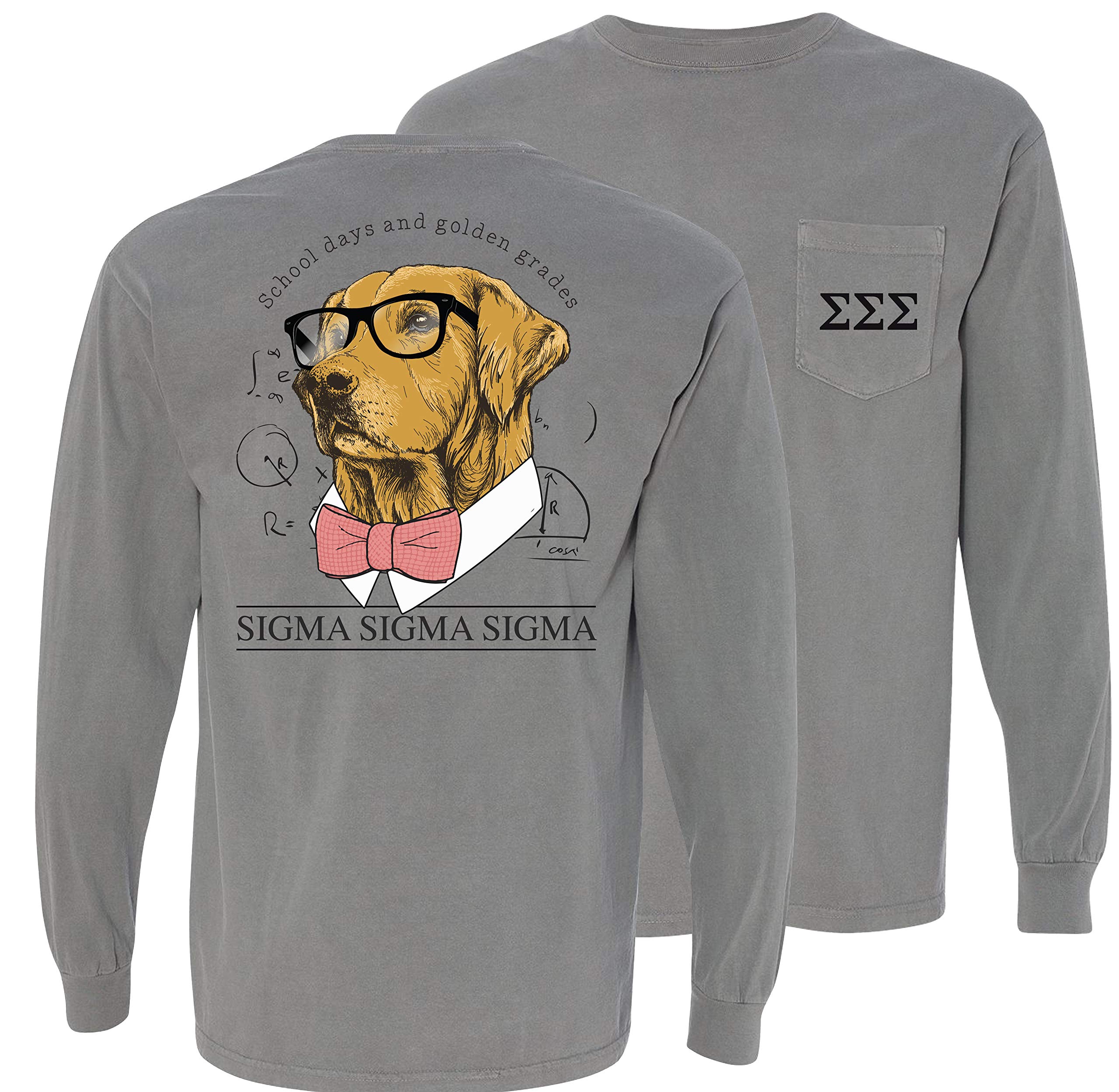 Tri Sigma Comfort Colors Campus Retriever Pocket T-Shirt - Soft Cotton College Tee for Sorority Sisters, Greek Life & Casual Wear