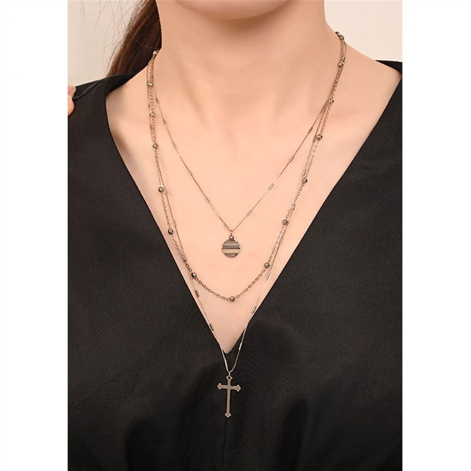 Multi-Layered Cross Pendant Necklace - Elegant Thin Chain Jewelry for Women, 18-24 Inch Adjustable Length | Perfect for Daily Wear, Date Nights & Special Occasions