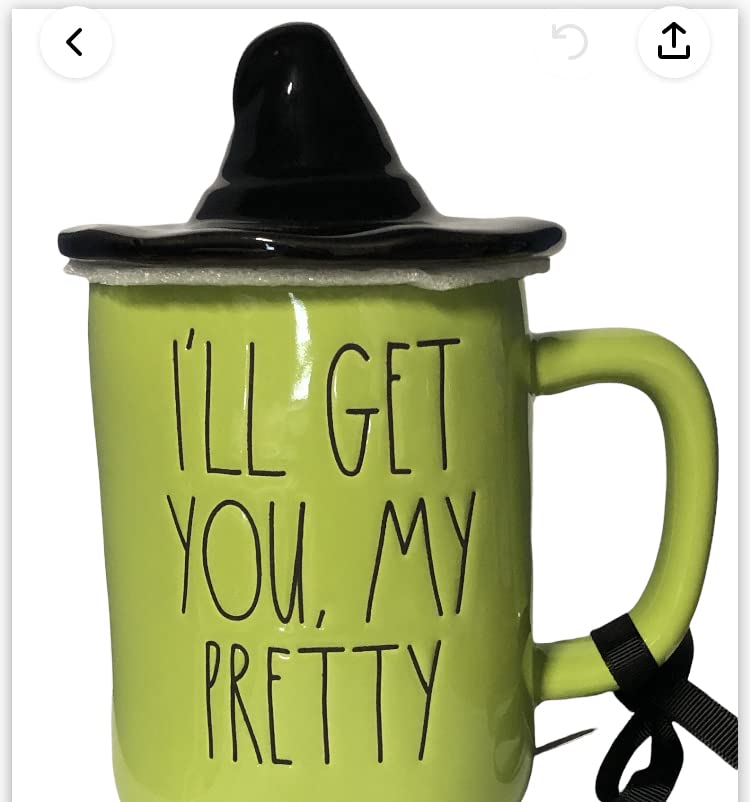 Rae Dunn Wizard of Oz Themed Coffee Mug - 2 Sided Green Ceramic Cup with Black Witch Hat Topper & Wicked Witch Design - Perfect for Halloween Decor, Movie Fans & Collectible Gift