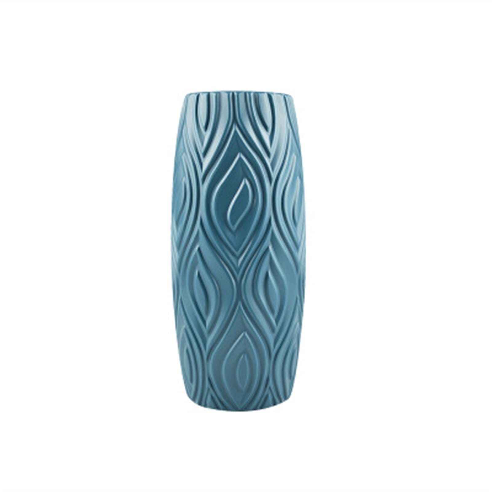 Stylish Nordic Imitation Ceramic Flower Vase - Shatterproof Plastic Home Decor for Living Room, Bedroom & Office - Modern Decorative Vase (Blue)