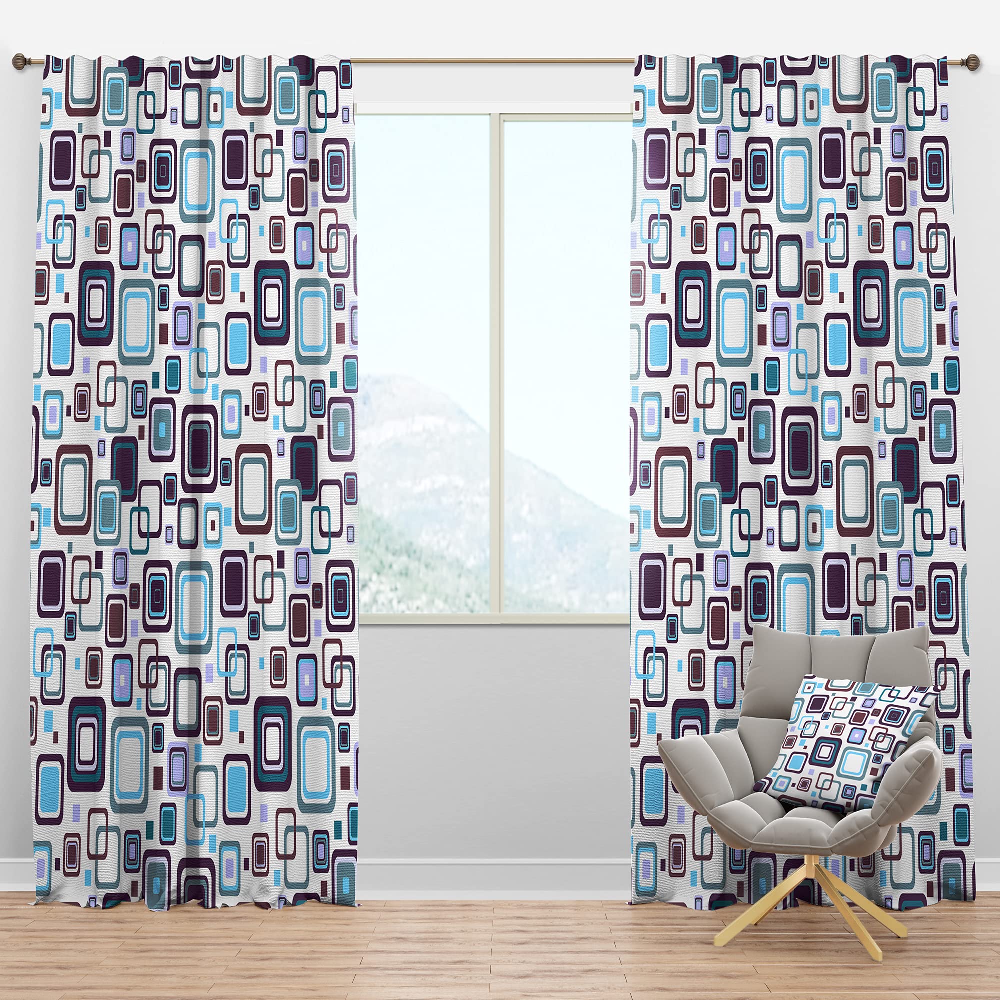 DesignQ Blackout Curtains - Retro Square Pattern Thermal Insulated Drapes for Bedroom & Living Room (52x108, Single Panel) - Perfect for Light Blocking, Privacy & Energy Efficiency