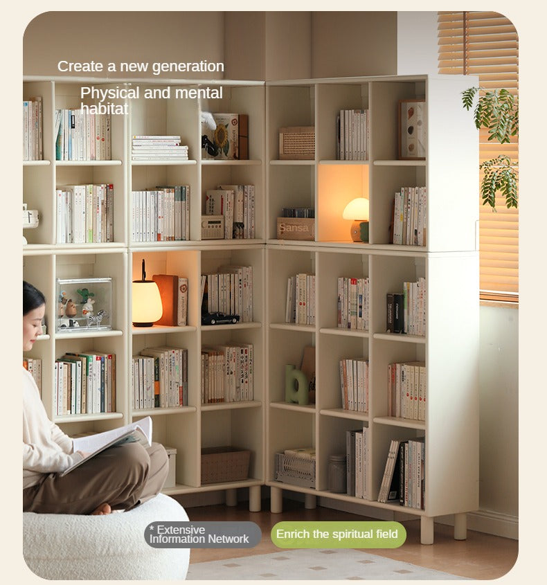 Poplar Solid Wood Bookcase - Free Combination Cream Style Bookshelf for Living Room, Bedroom & Office Storage