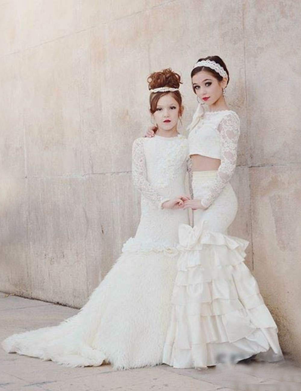 Mermaid Flower Girls Dress for Wedding - Satin 2-Piece Kids Pageant Bridesmaid Prom Gown with Bow - Perfect for Weddings, Pageants, and Special Occasions