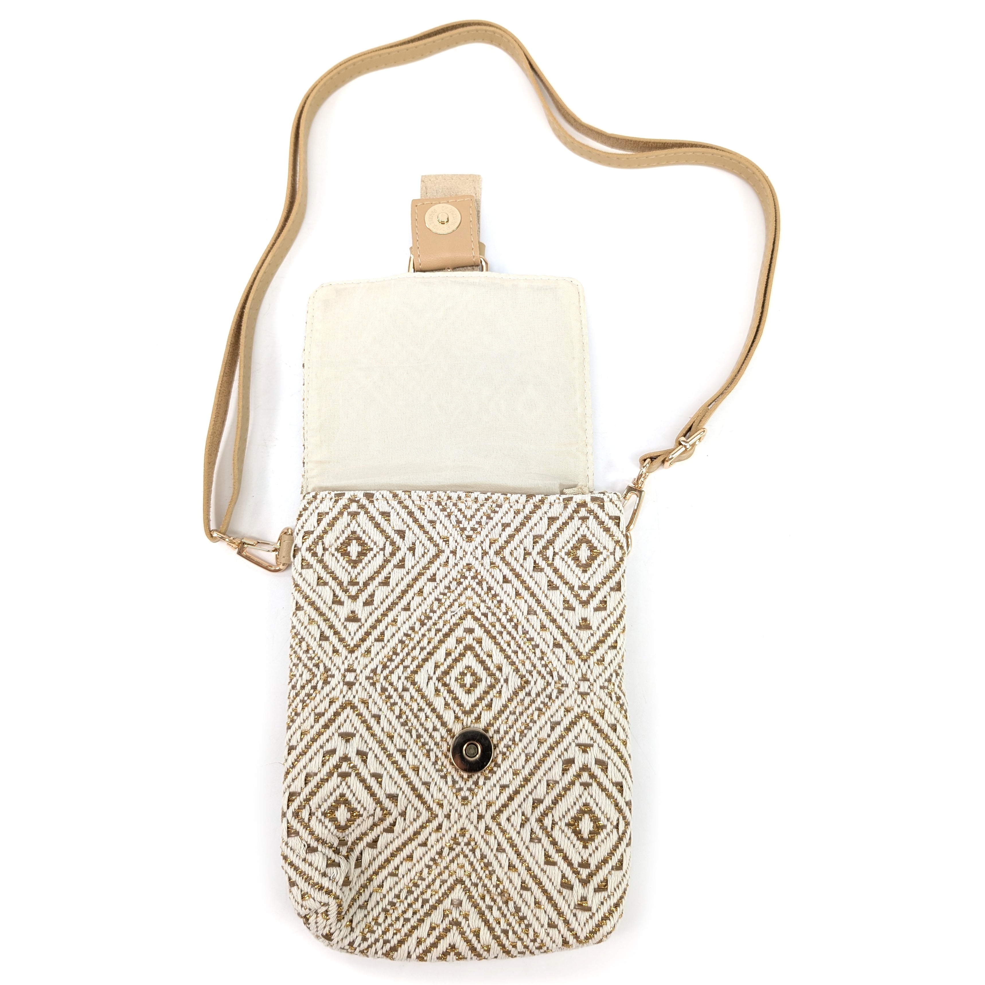 Aztec Buckle Crossbody Bag for Women - Stylish Golden Oatmeal Leather Purse with Adjustable Strap, Perfect for Travel, Shopping & Everyday Use