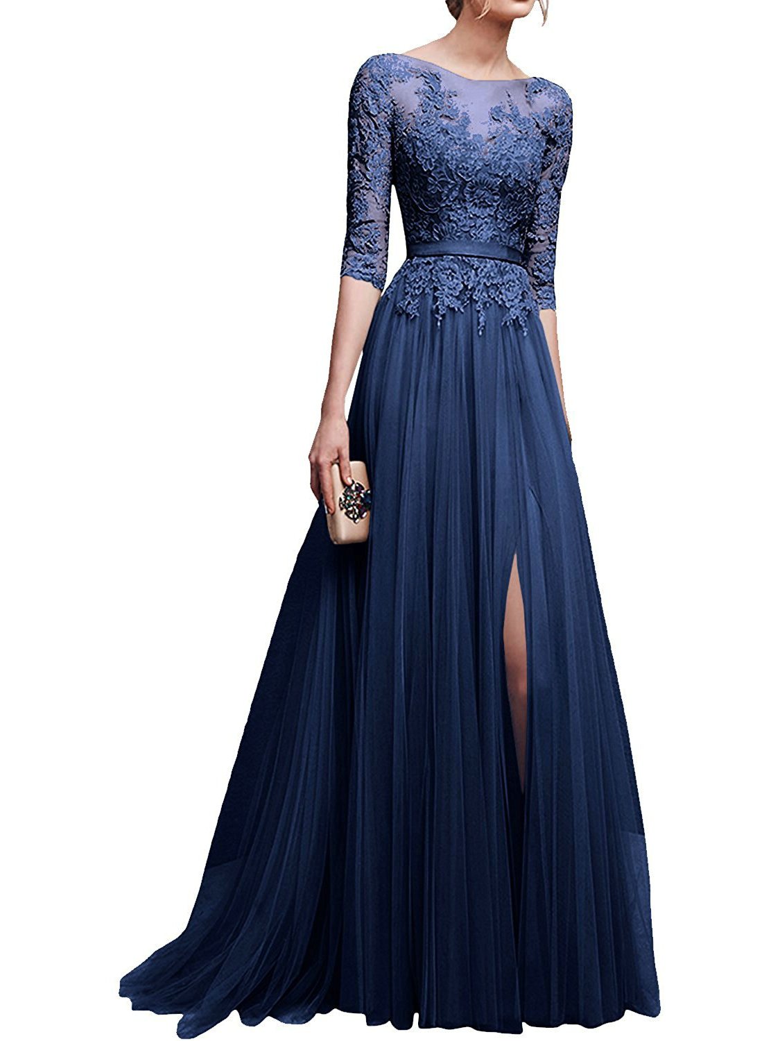 Elegant Long Lace Prom Dress with Long Sleeves & High Slit - Formal Evening Gown for Homecoming, Ball, Wedding & Special Occasions