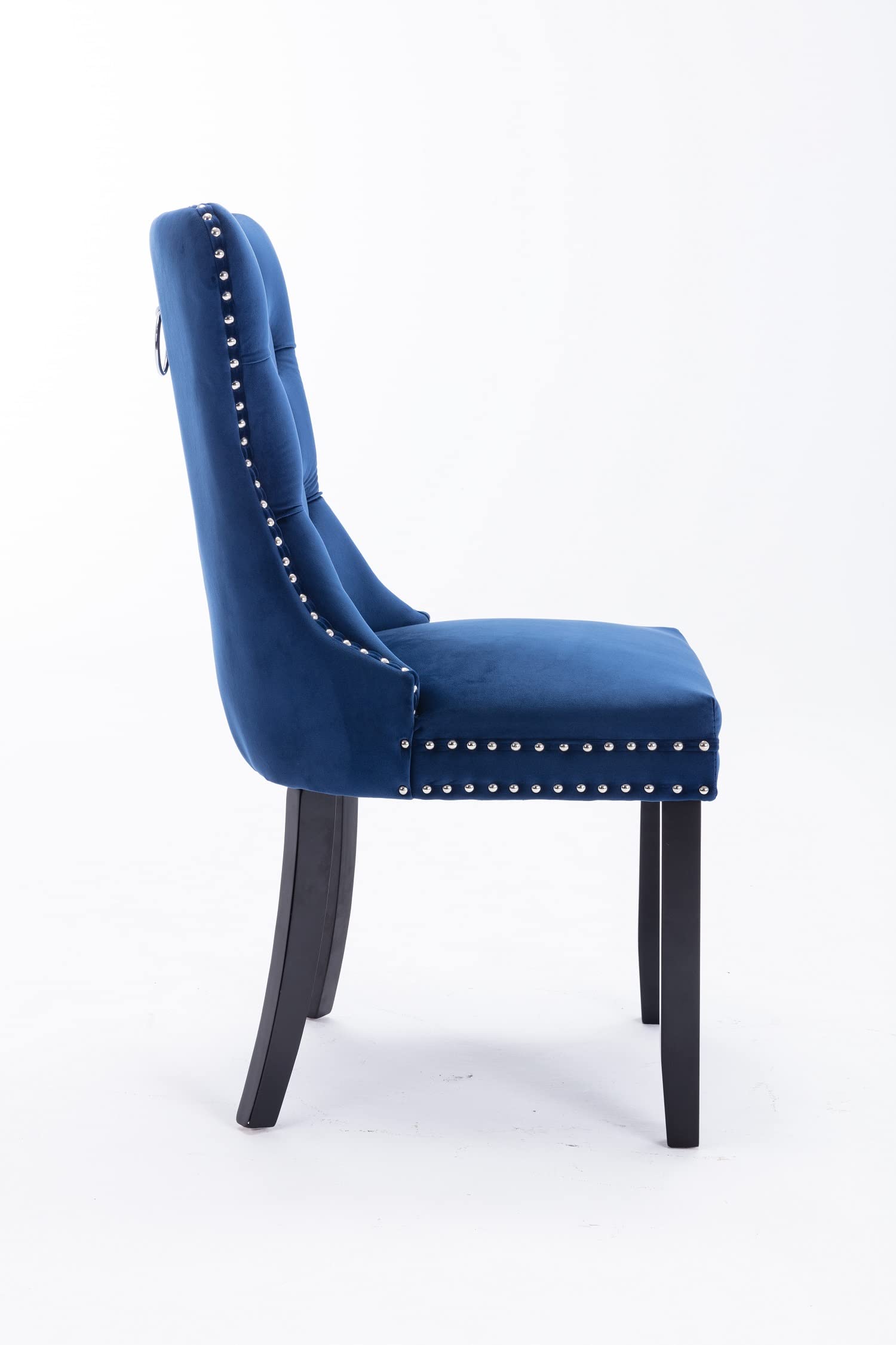 Premium Merax Dining Chair Set of 2 - Modern Velvet Upholstered Tufted Chairs with Solid Wood Legs & Nailhead Trim (Blue & Black) - Perfect for Dining Room, Kitchen, Restaurant & Home Decor