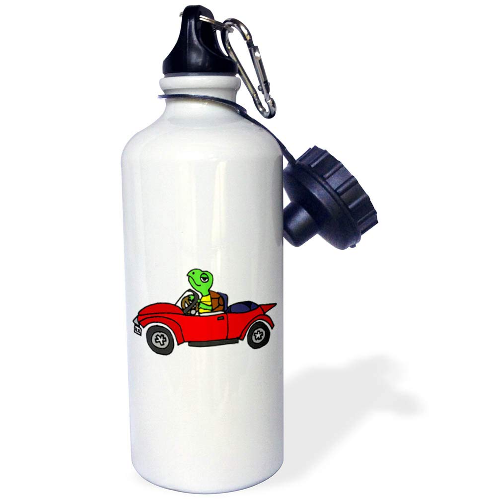 Funny Turtle Driving Red Convertible Car Cartoon Water Bottle - Cute Insulated Stainless Steel Travel Mug for Coffee & Tea - Perfect for Office, Gym & Road Trips