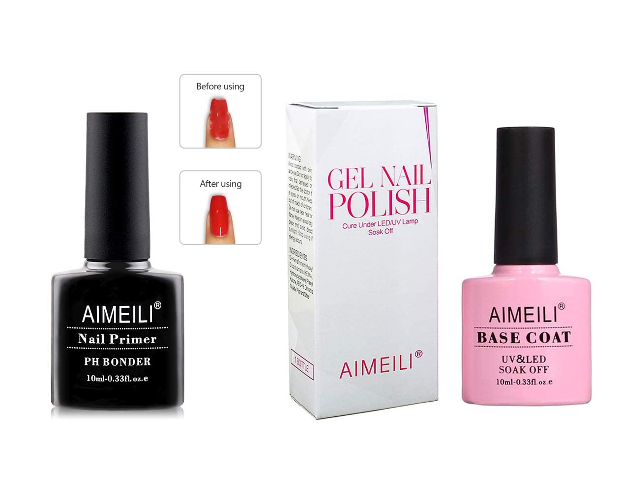 AIMEILI Nail Prep Bond Primer & Gel Nail Polish Base Coat - Professional Nail Strengthener for Long-Lasting Manicures - Perfect for DIY Nail Art, Salon Use & Gel Polish Application