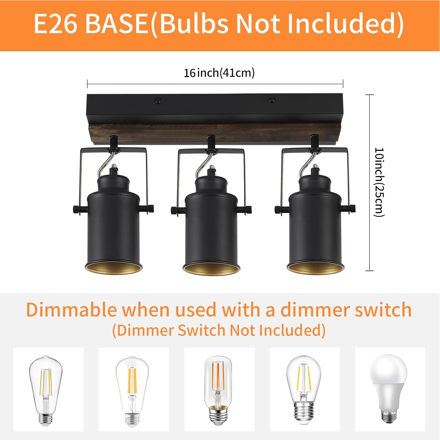 SEEBLEN Farmhouse 3-Light Adjustable Track Lighting for Kitchen, Dining Room, Living Room | Wall/Ceiling Mounted with Swivel Heads | Perfect for Kitchen Islands, Closets, and Sink Areas | Rustic Industrial Home Decor Lighting