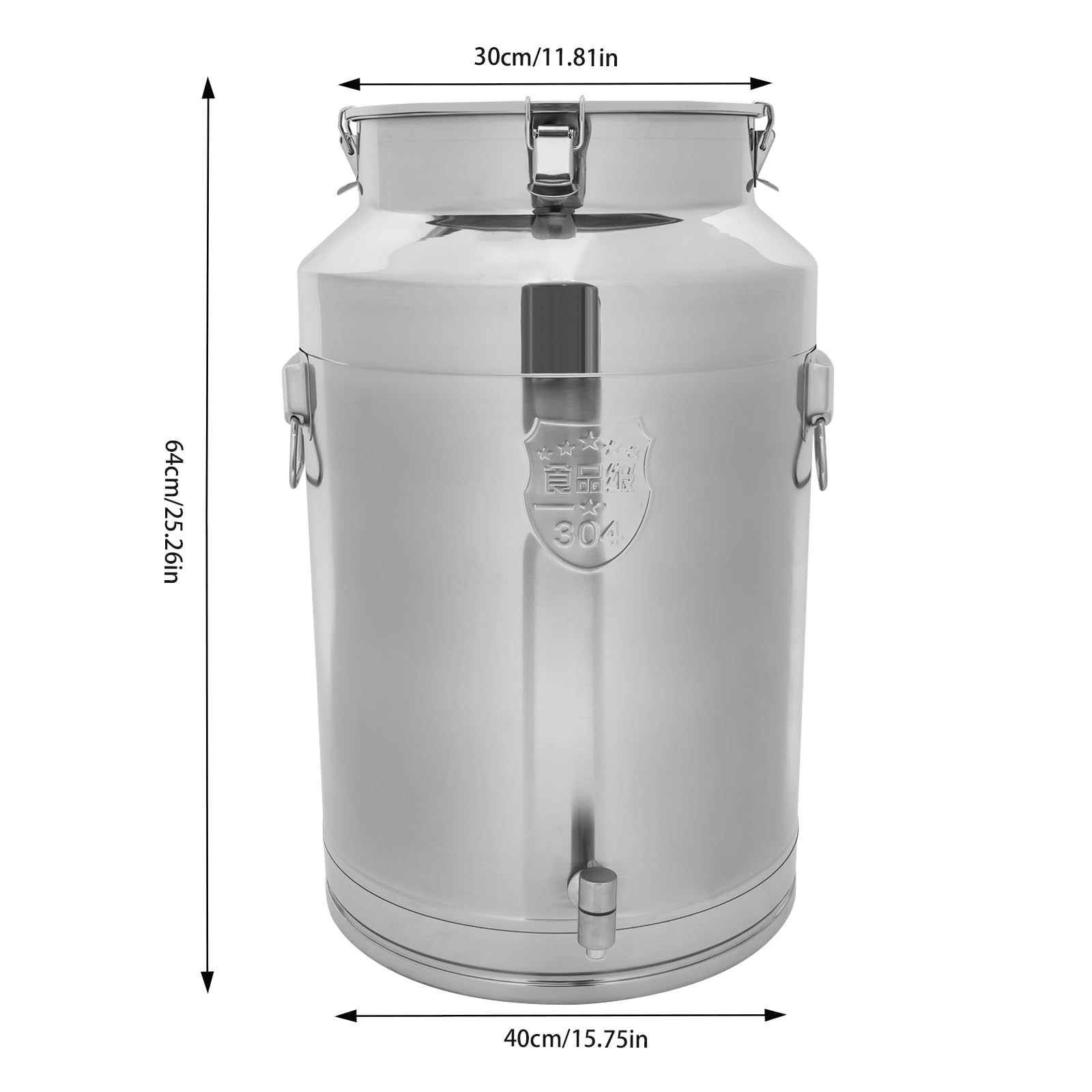 20 Gallon (76L) Stainless Steel Milk Can with Faucet - Heavy Duty Sealed Container for Milk, Wine, Grains & Liquids - Ideal for Dairy Farms, Breweries & Food Storage