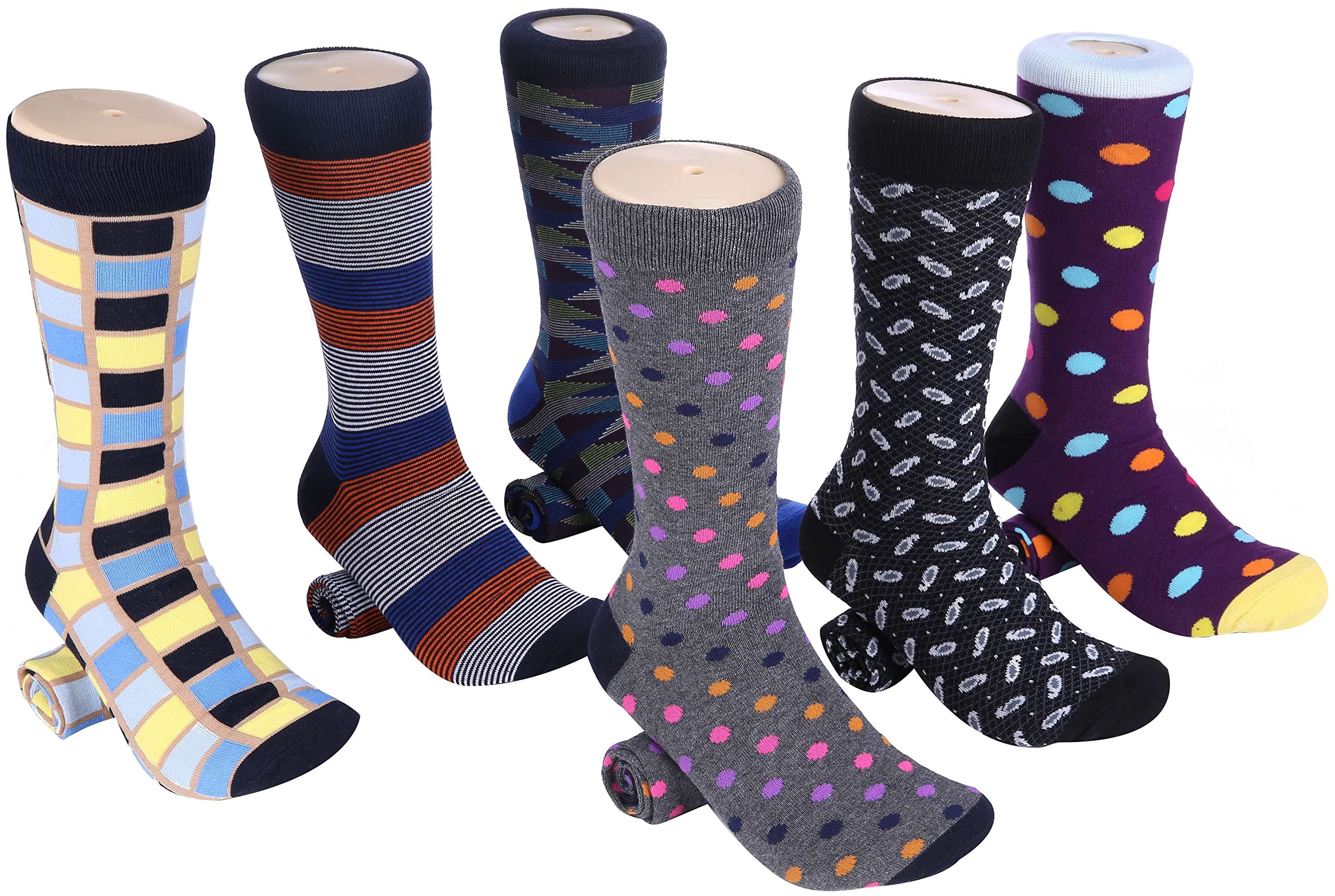 Marino Men's Dress Socks - 6 Pack Colorful Cotton Funky Socks for Business & Casual Wear - Perfect for Office, Parties & Gifts